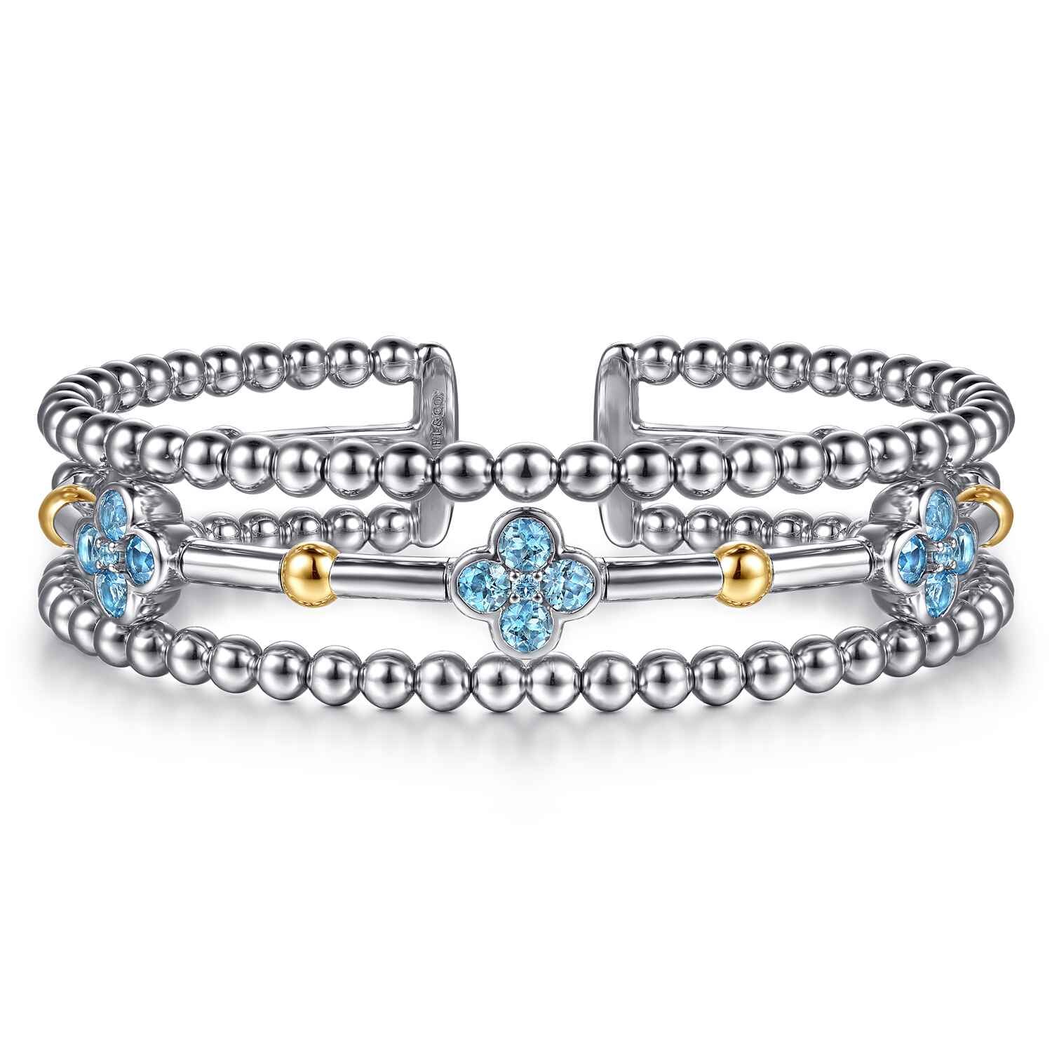 and Bujukan Beads and Blue Topaz Clover Split Bangle Bracelet