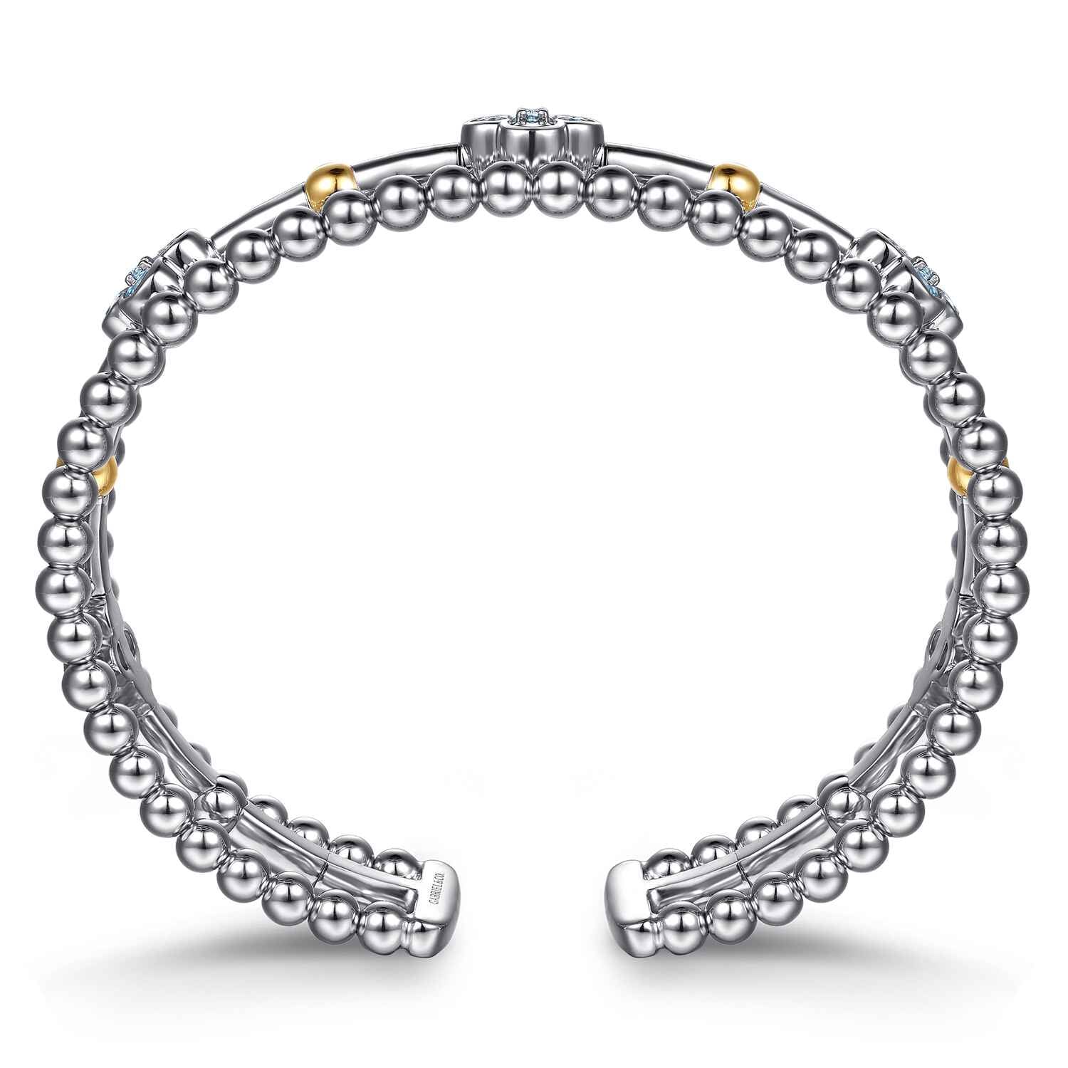 and Bujukan Beads and Blue Topaz Clover Split Bangle Bracelet in 14K Yellow Gold, photograph 3