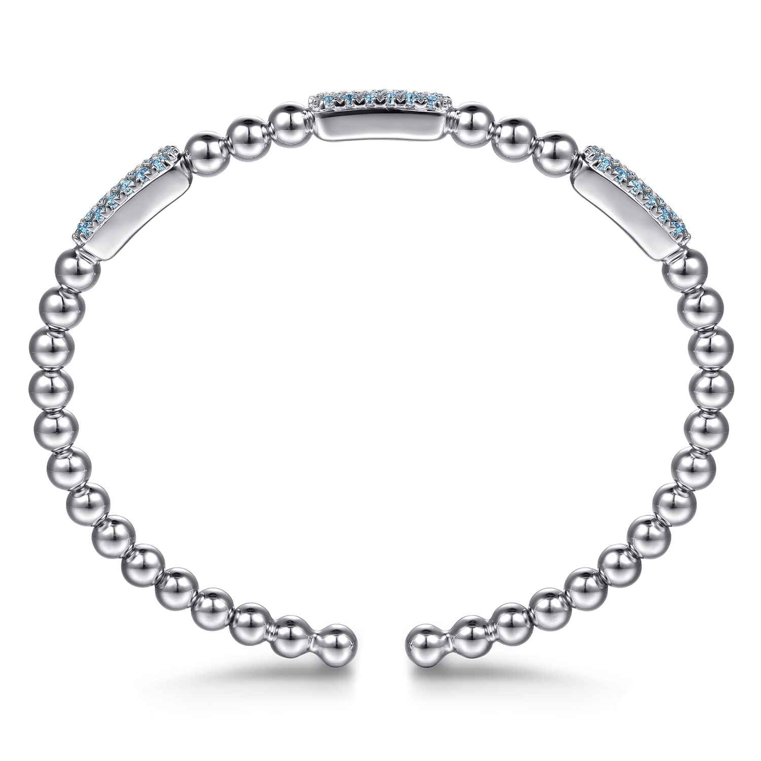 Blue Topaz Pave Three Station Bar Bujukan Beads Split Bangle Bracelet in Sterling Silver, photograph 3