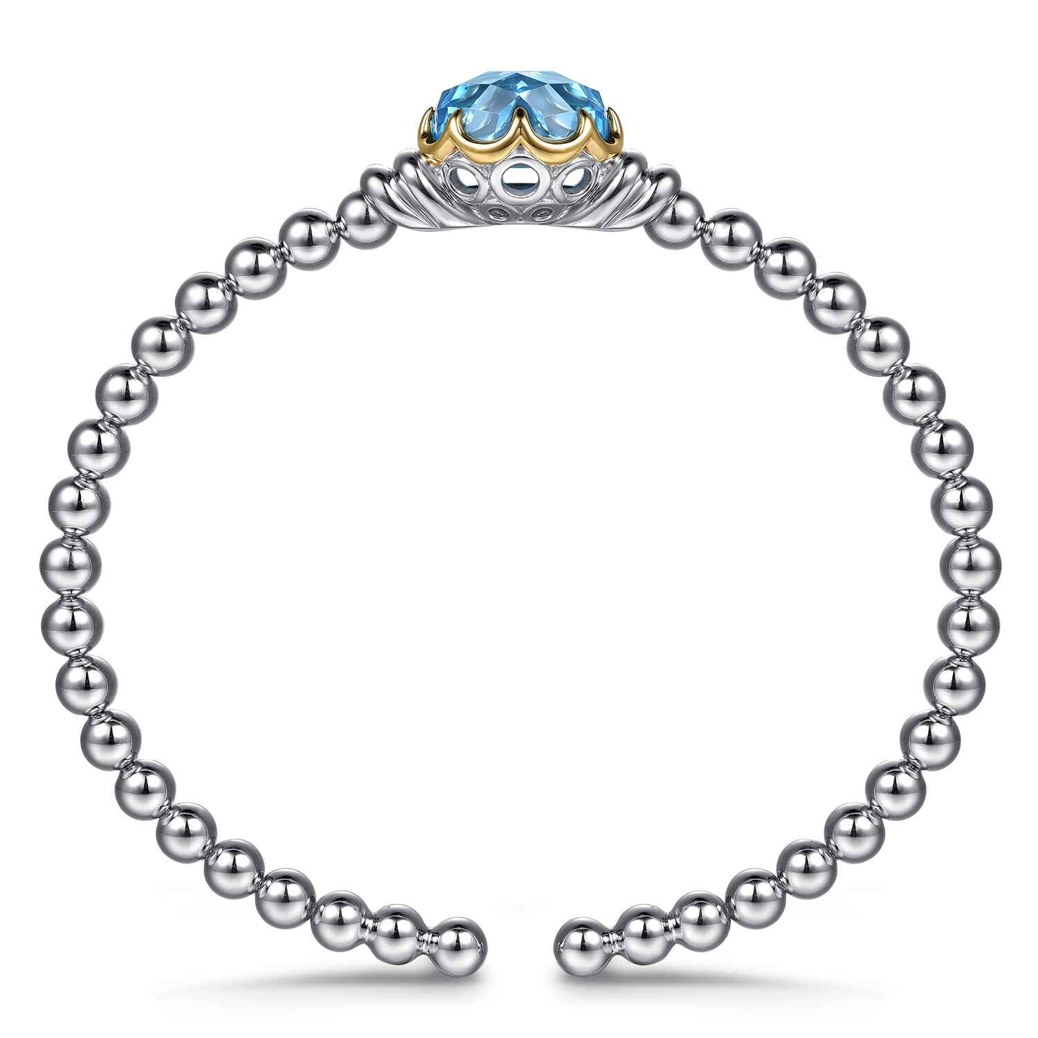 and Oval Blue Topaz Bujukan Open Bangle Bracelet in 14K Yellow Gold, photograph 3