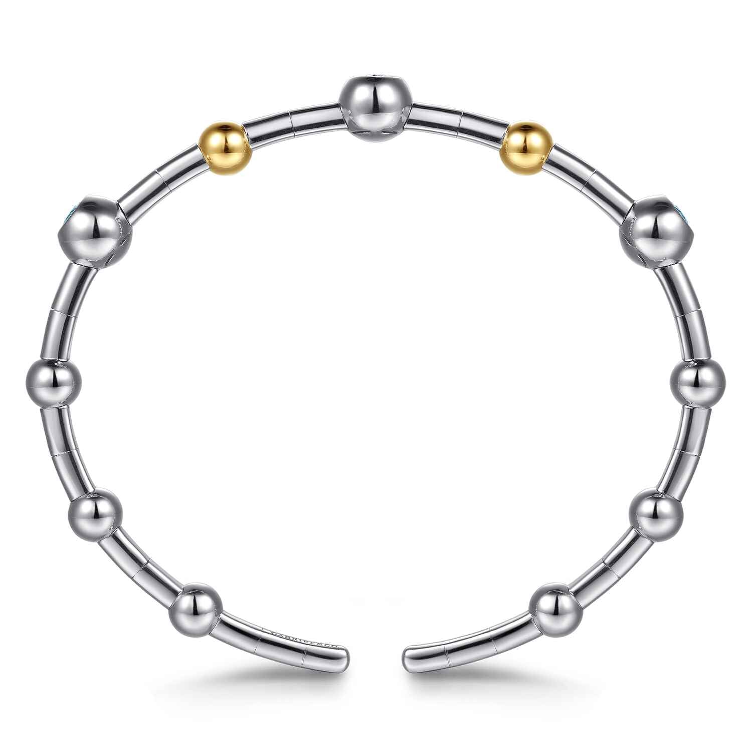 and Blue Topaz Bezel Bujukan Bangle in 14K Yellow Gold, photograph 3