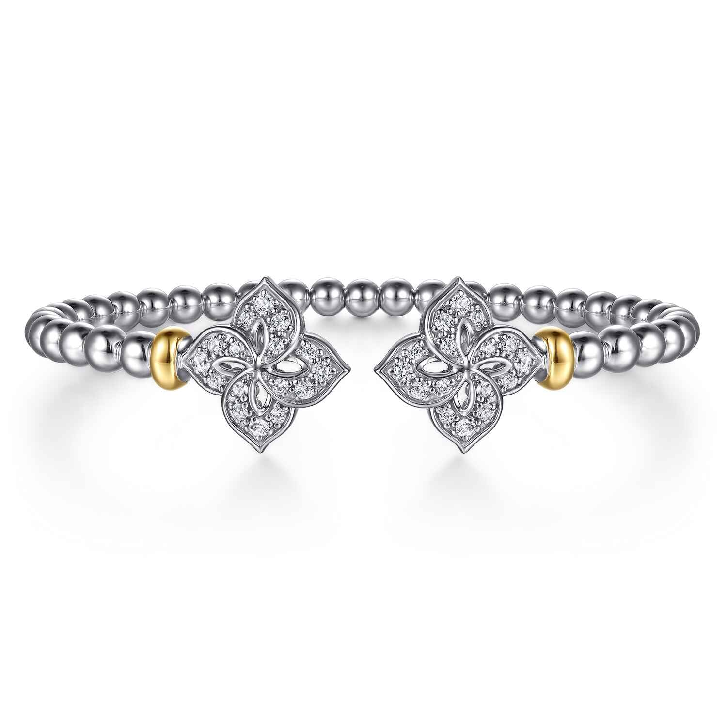 and Bujukan Beads and White Sapphire Flower Split Bangle Bracelet
