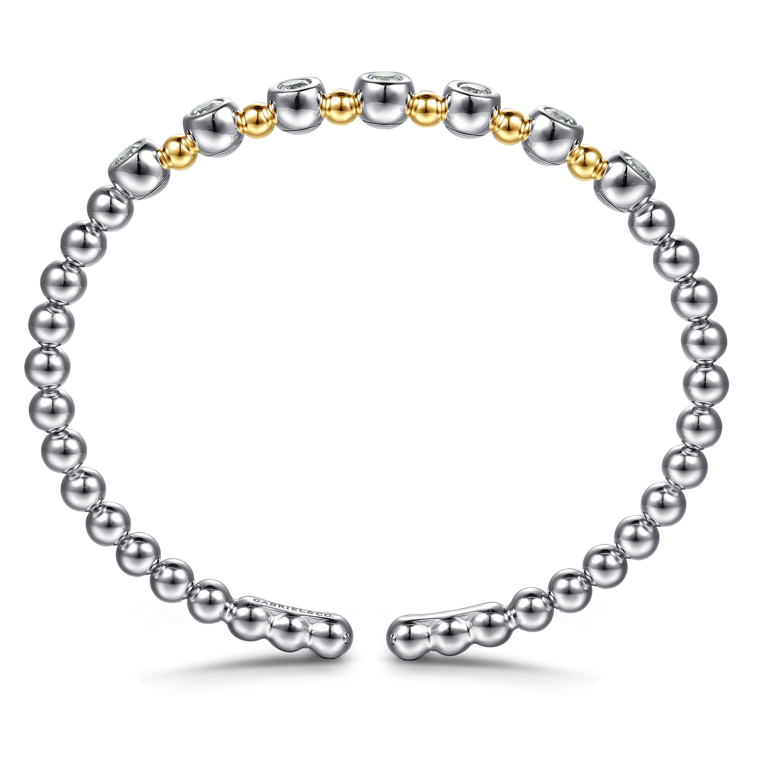 and Green Amethyst Bezel Set Bujukan Split Bangle Bracelet in 14K Yellow Gold, photograph 3