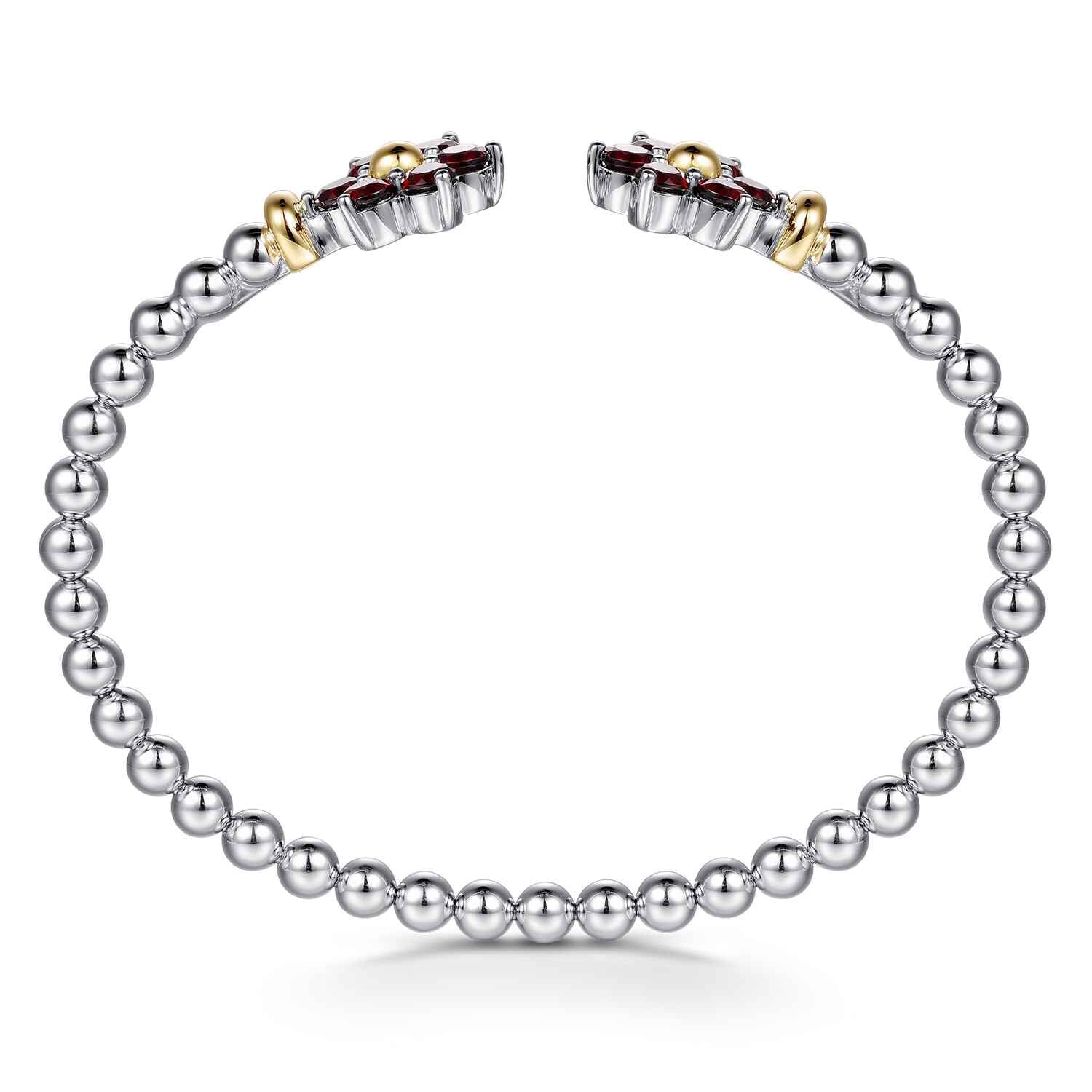 and Garnet Flower Bangle Bracelet in 14K Yellow Gold, photograph 3
