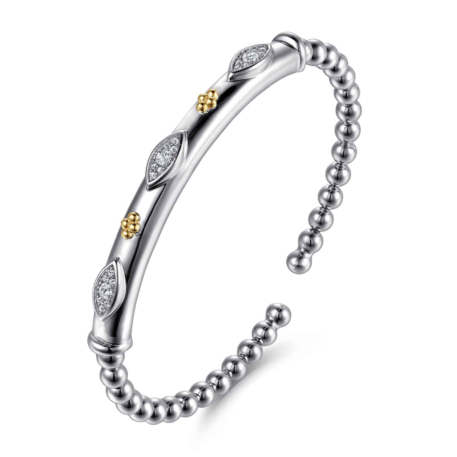 and Bujukan Clover White Sapphire Cuff Bangle Bracelet in 14K Yellow Gold, photograph 2