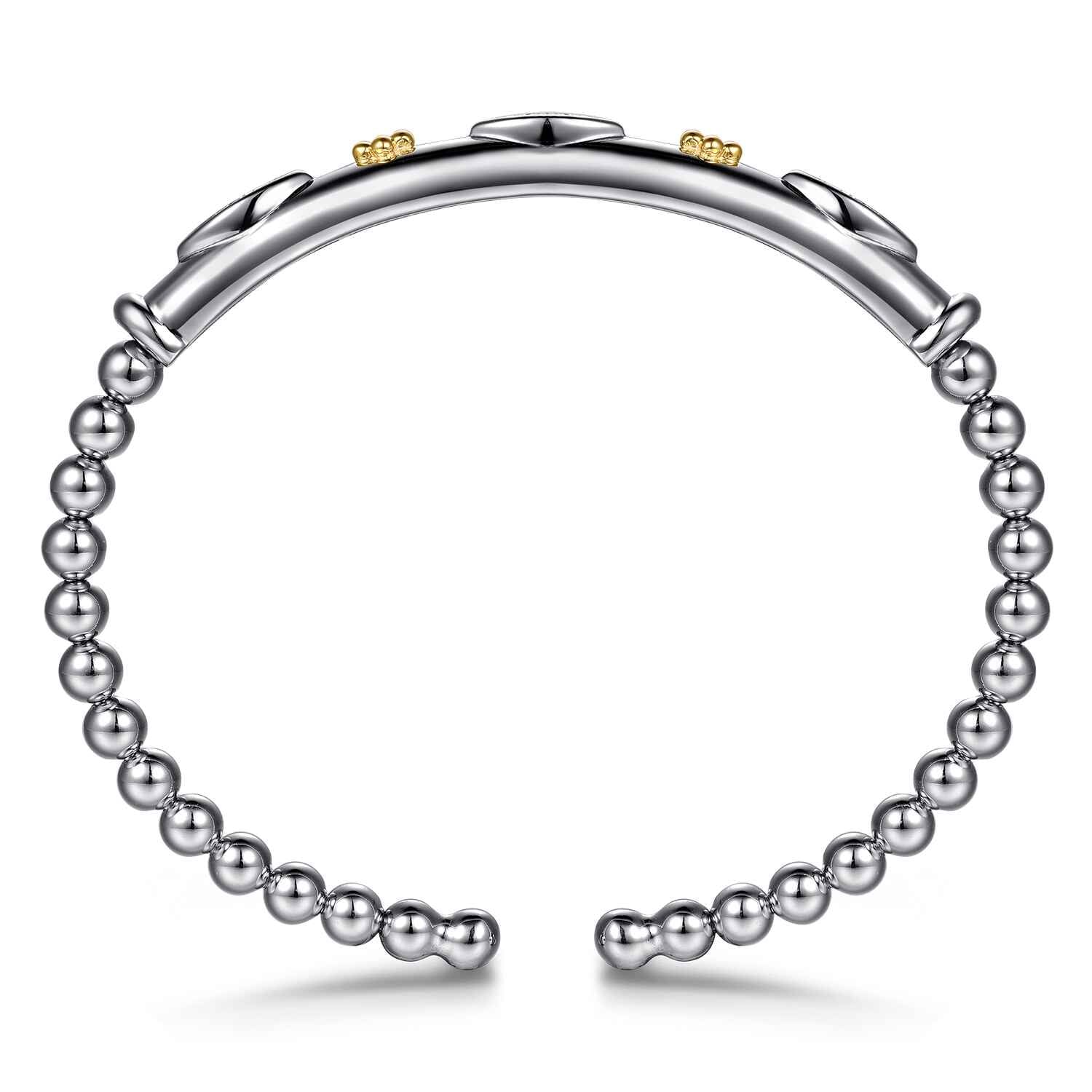 and Bujukan Clover White Sapphire Cuff Bangle Bracelet in 14K Yellow Gold, photograph 3