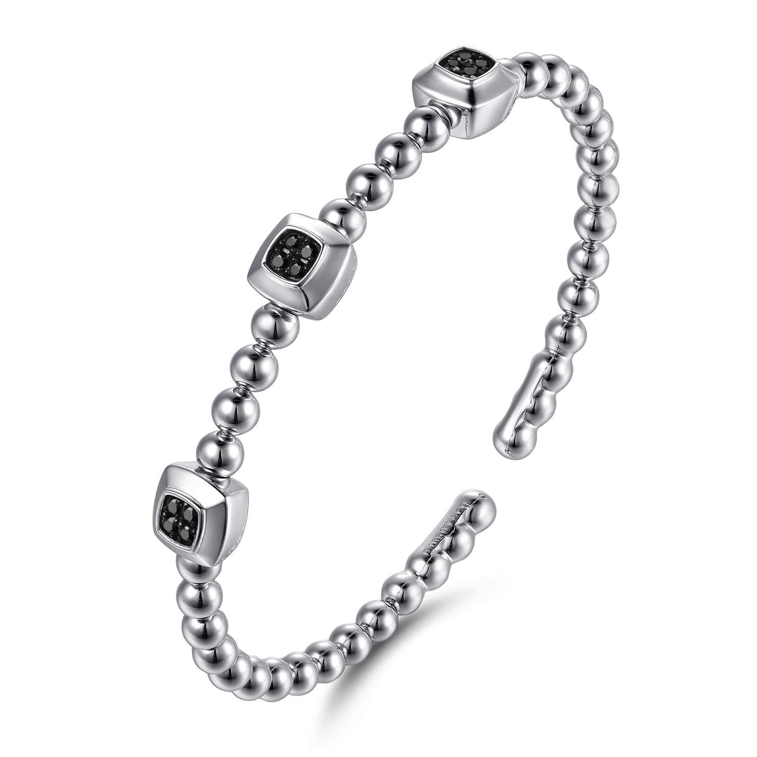 Bujukan Black Spinel Station Bangle Bracelet in Sterling Silver, photograph 2