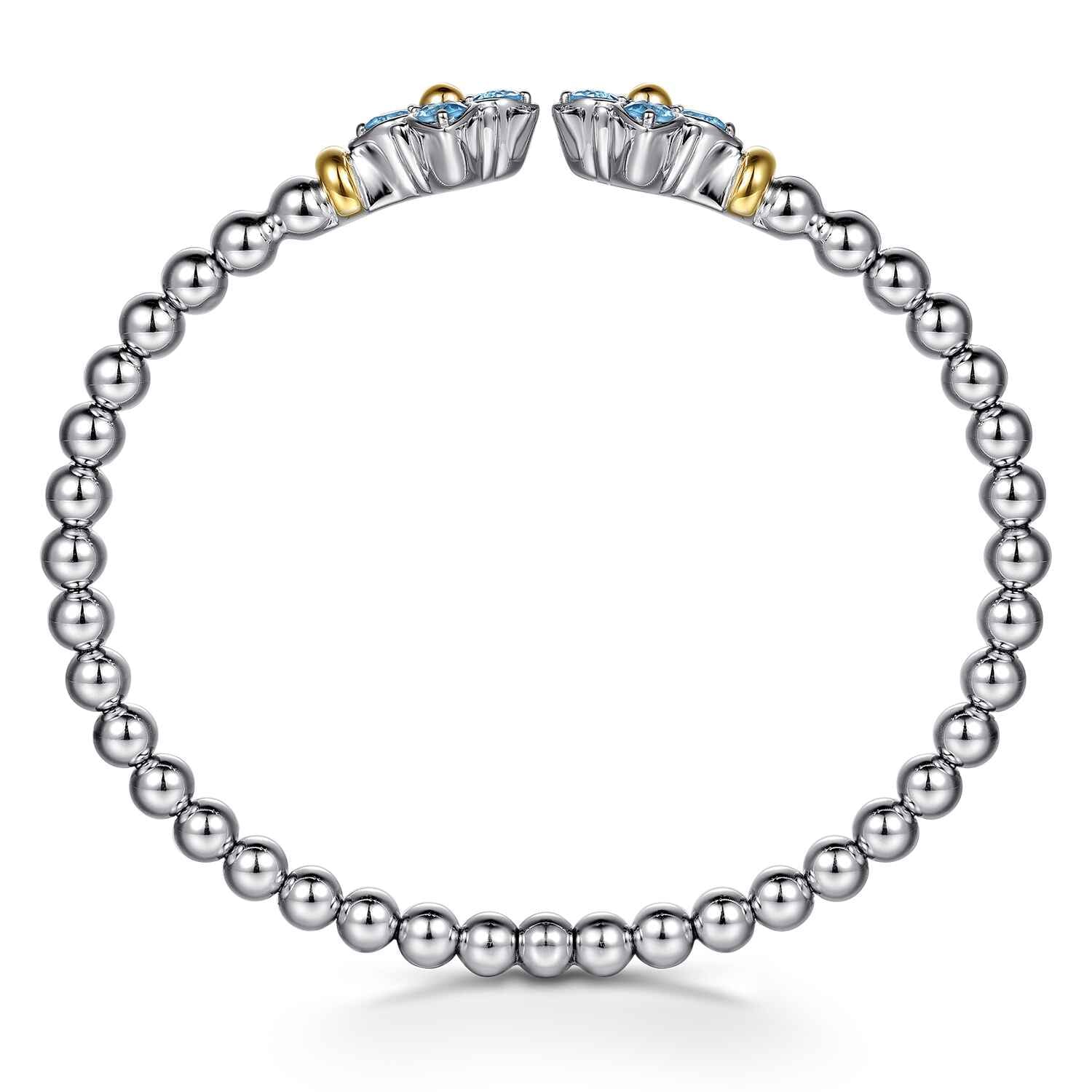 and Bujukan Blue Topaz Clovers Bangle Bracelet in 14K Yellow Gold, photograph 3