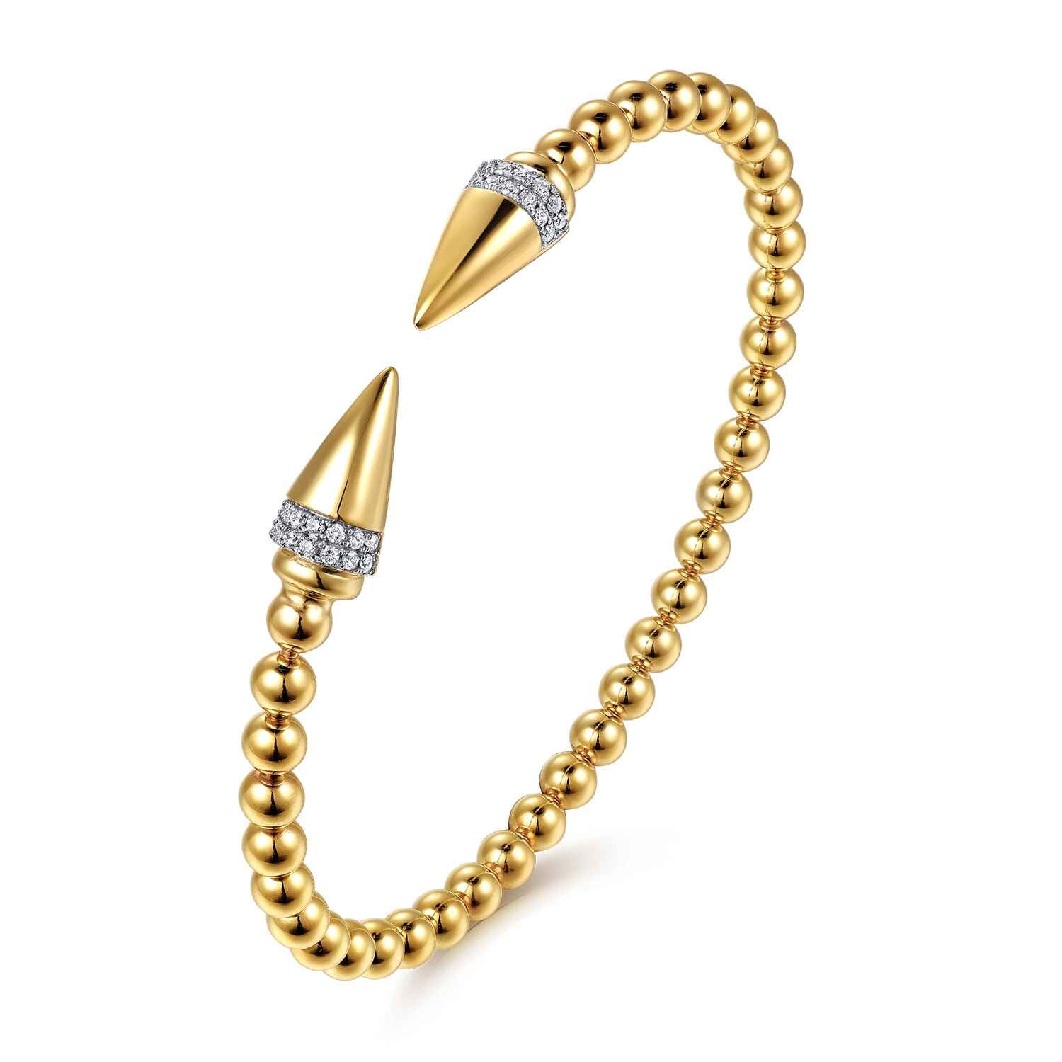 Bujukan Diamond Spike Open Bangle Bracelet in 14K Yellow Gold, photograph 2