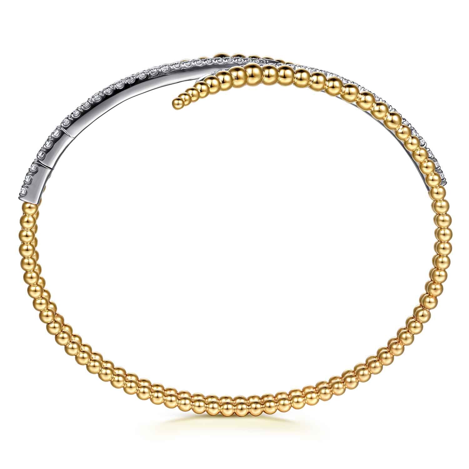 Bujukan Spike and Diamond Bypass Bangle Bracelet in 14K White/Yellow Gold, photograph 3