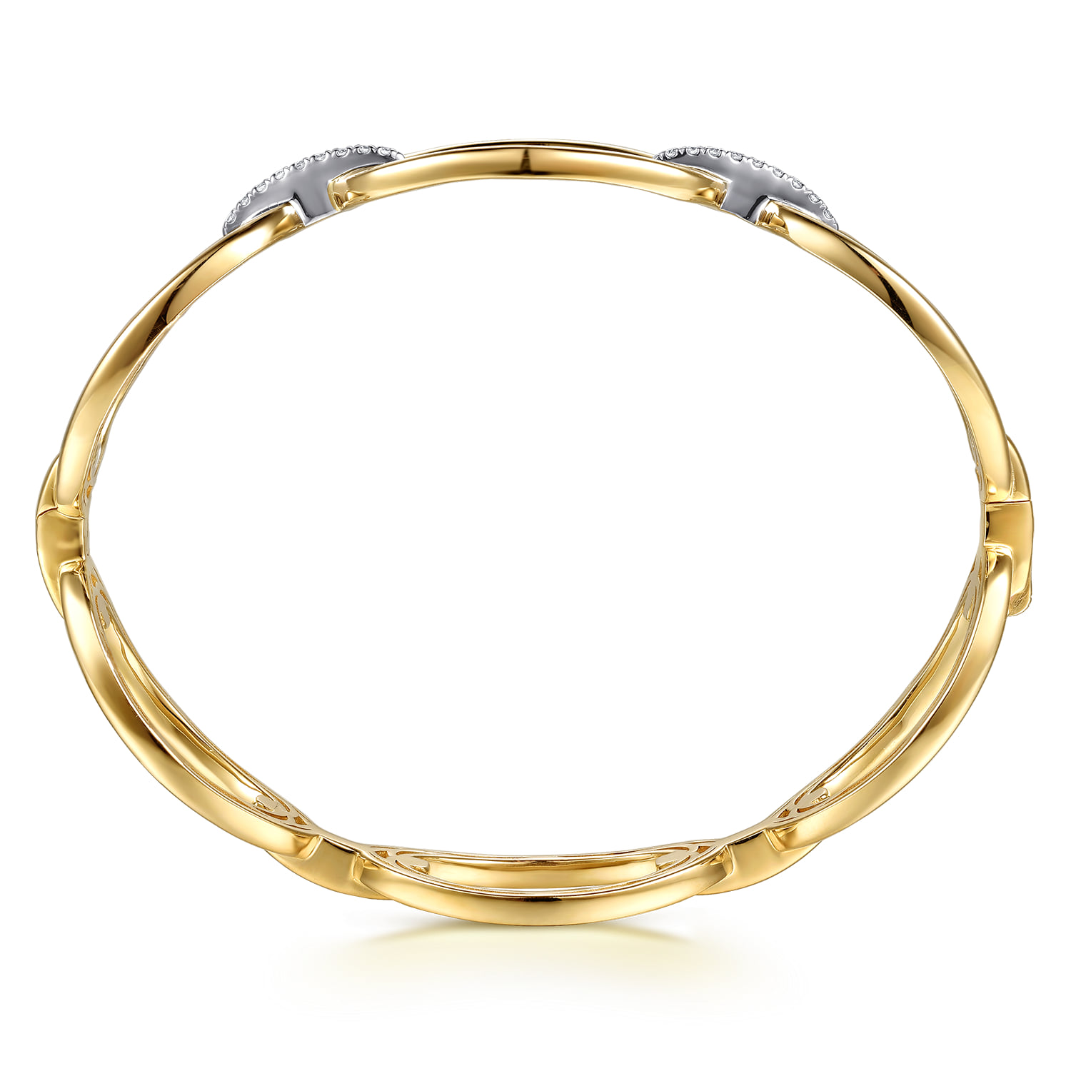 Diamond Link Closed Bangle Bracelet in 14K White/Yellow Gold, photograph 2