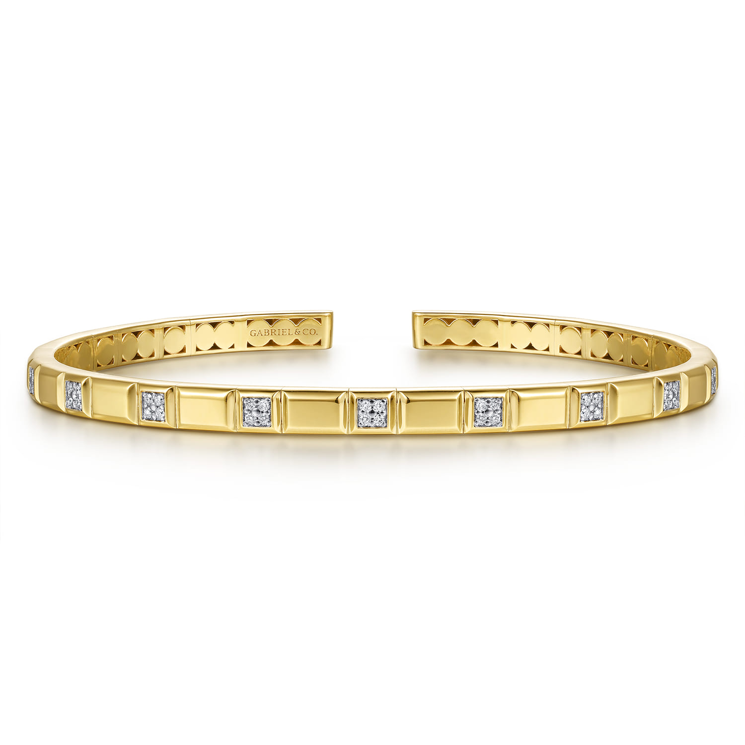Diamond and Half Cube Cuff Bangle Bracelet in 14K Yellow Gold