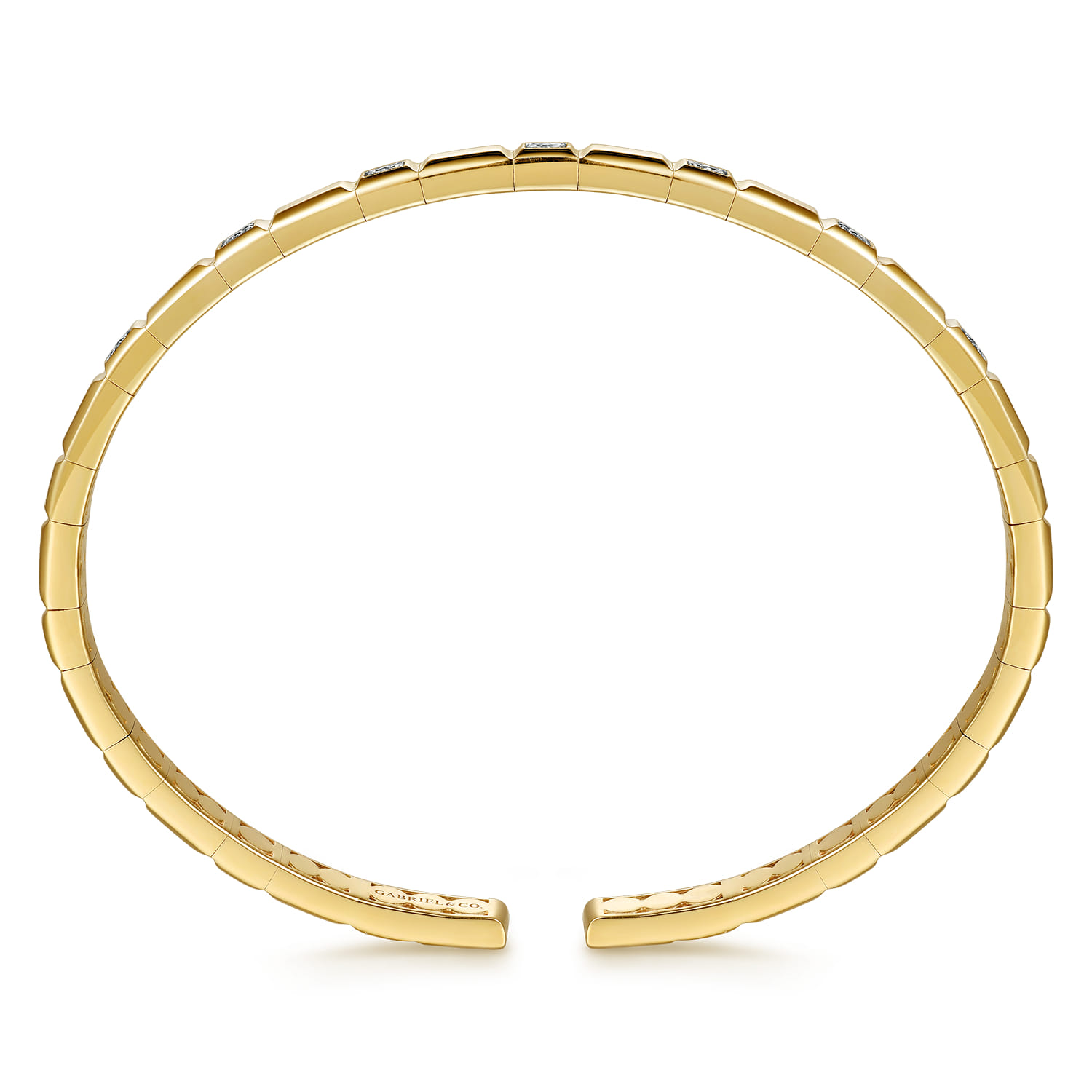 Diamond and Half Cube Cuff Bangle Bracelet in 14K Yellow Gold, photograph 2