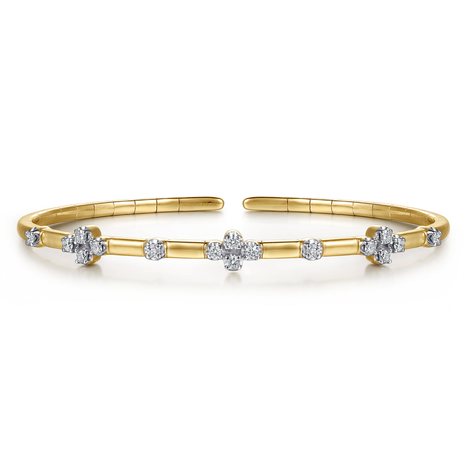 Diamond Clover Station Cuff Bangle Bracelet