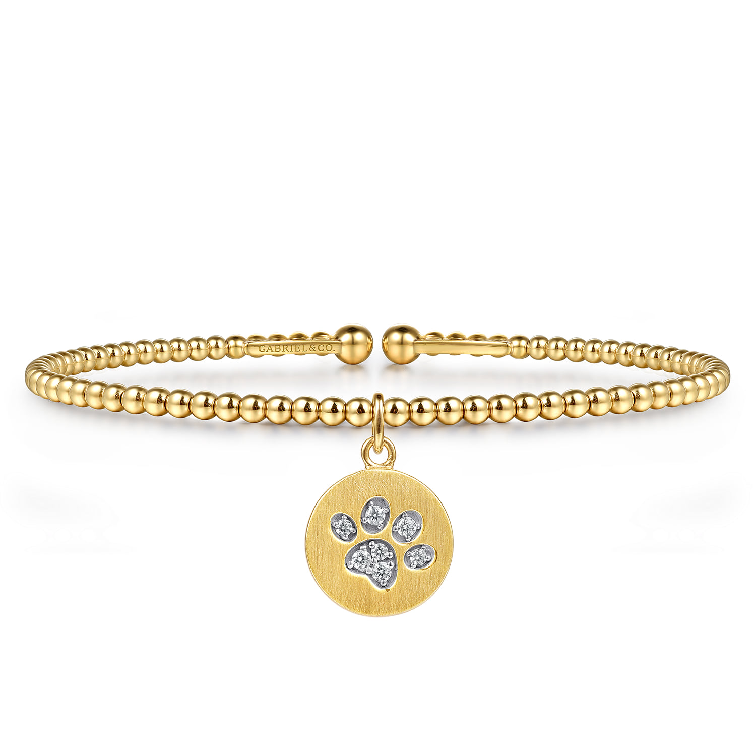 Bujukan Beaded Diamond Paw Charm Cuff Bangle Bracelet