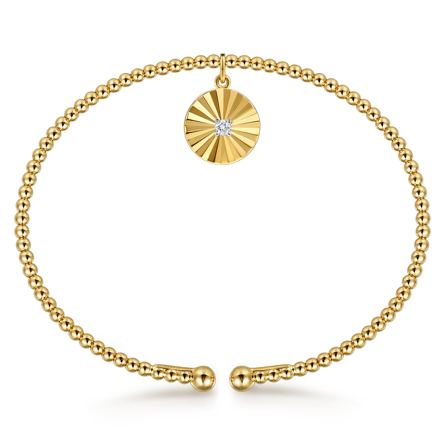 Bujukan Beaded Diamond and Diamond Cut Cuff Bangle Bracelet in 14K White/Yellow Gold, photograph 3