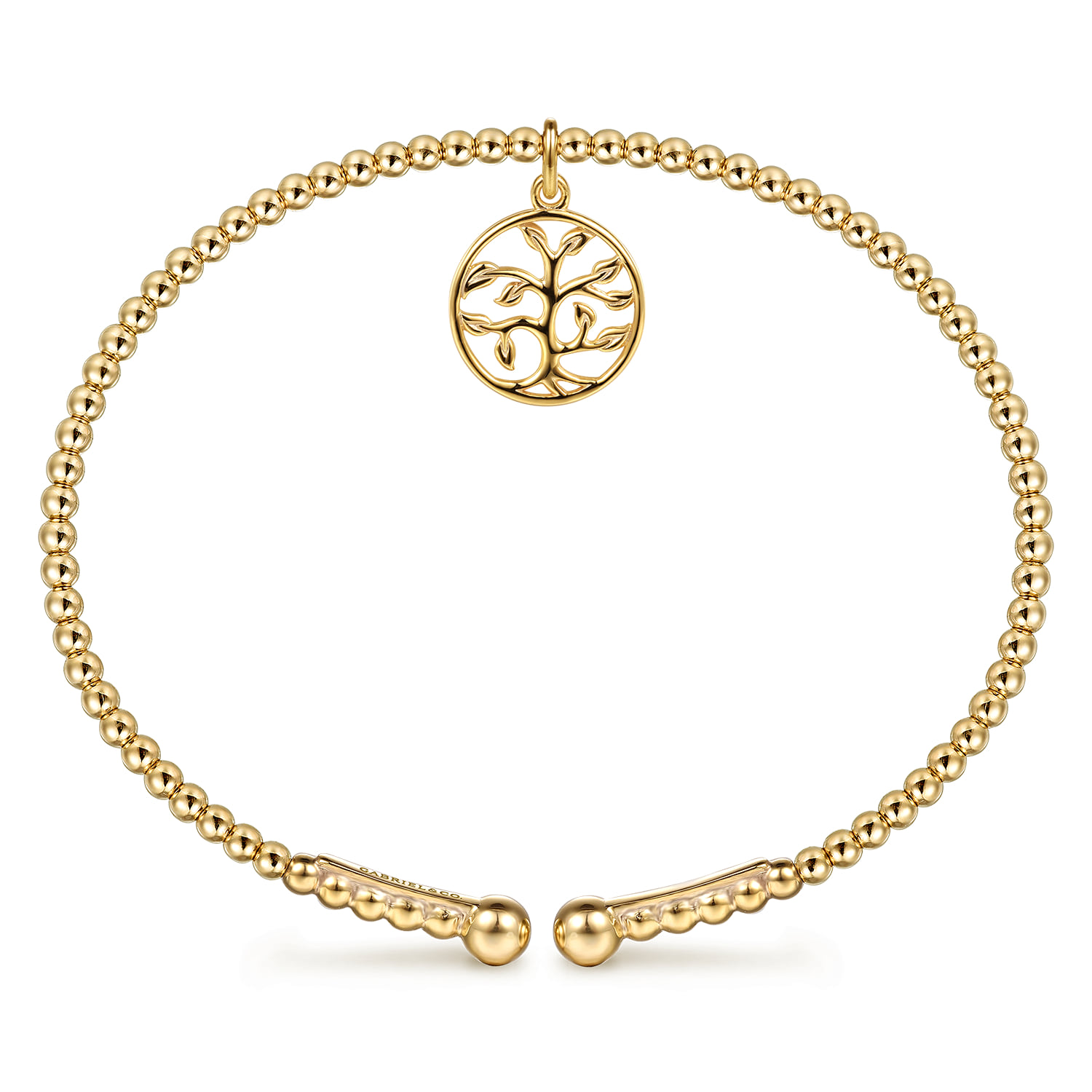 Bujukan Beaded Tree of Life Cuff Bangle Bracelet in 14K Yellow Gold, photograph 3