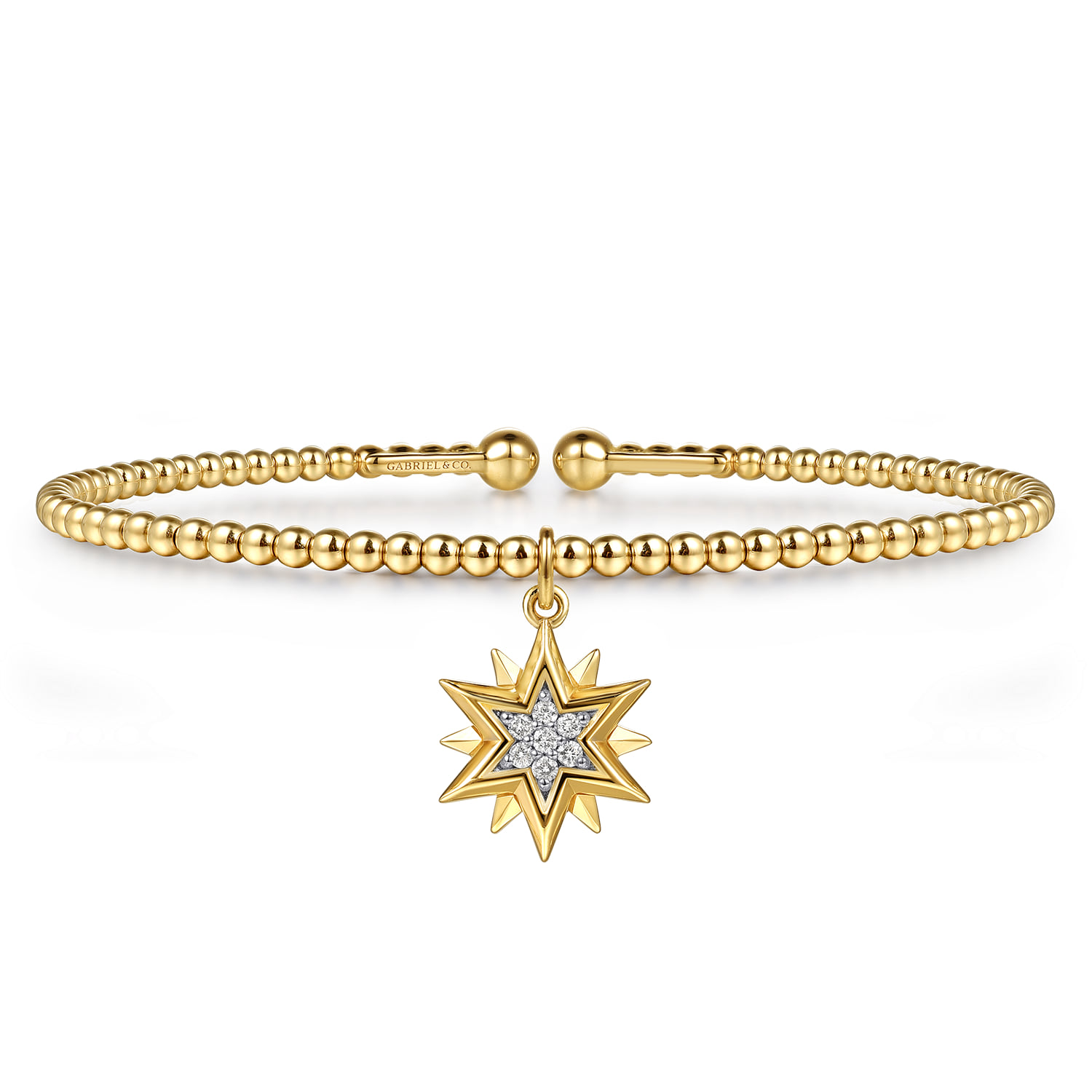 Bujukan Beaded Diamond and Diamond Cut Starburst Cuff Bangle Bracelet