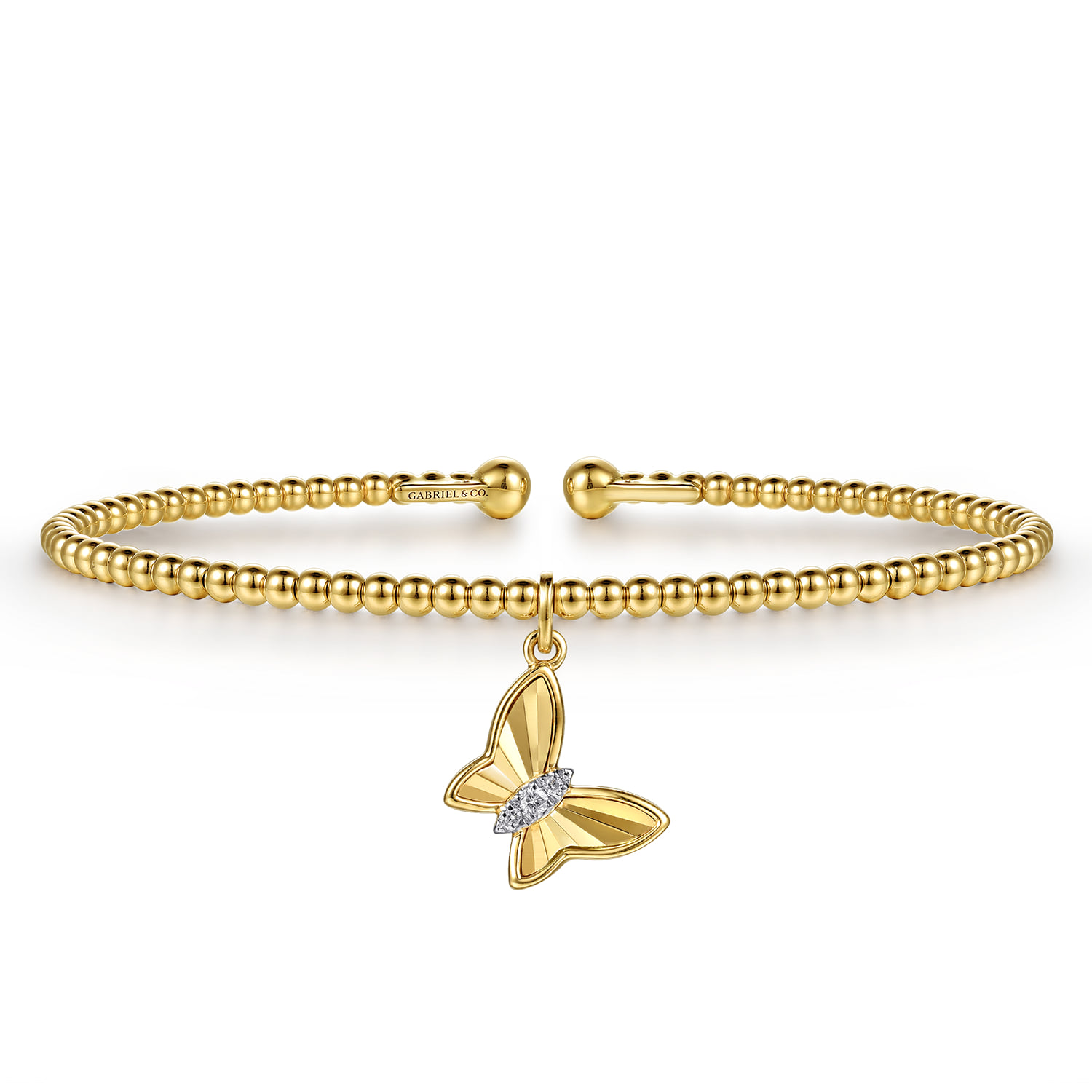 Bujukan Beaded Diamond and Diamond Cut Butterfly Cuff Bangle Bracelet