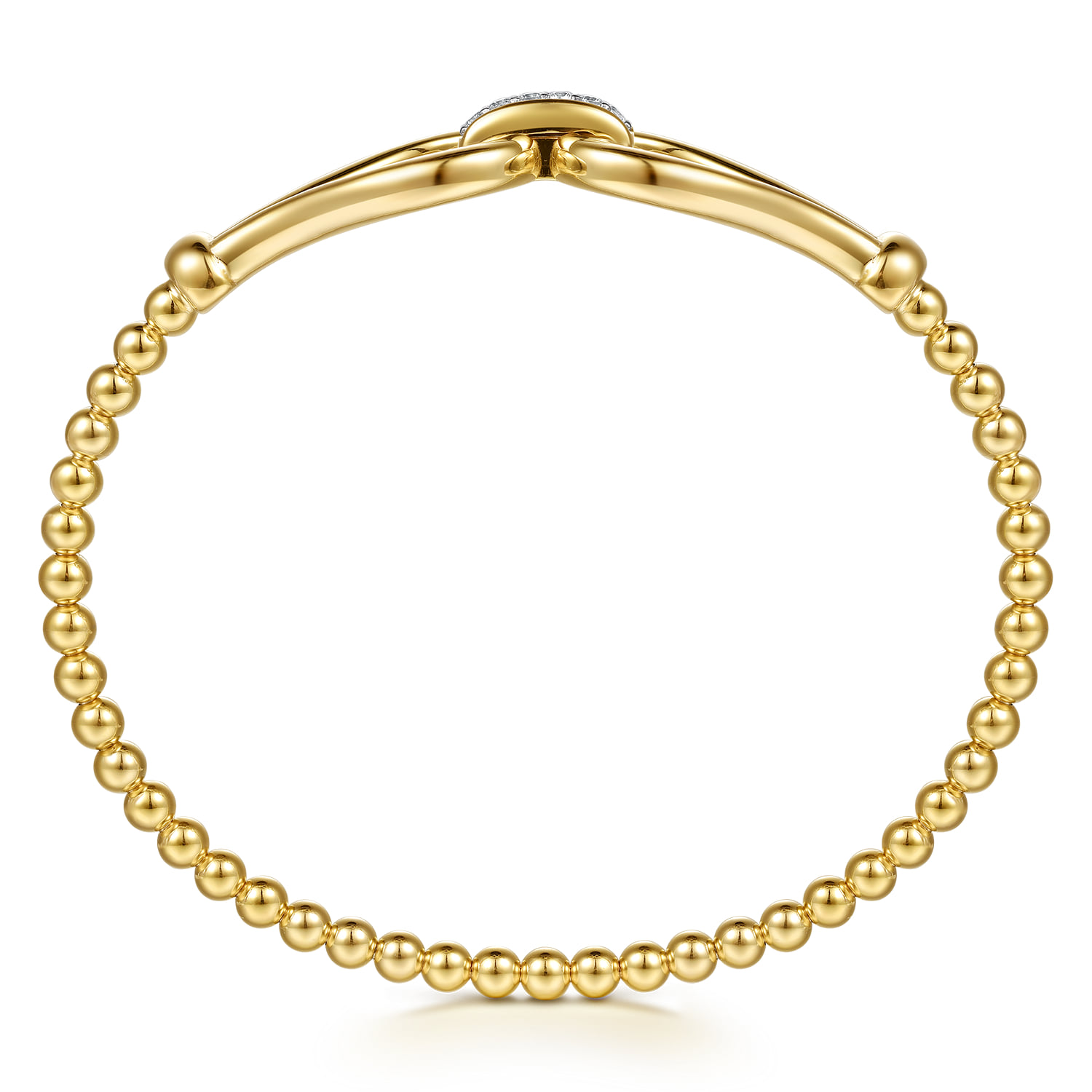 Bujukan Beads Diamond Stirrup Cuff Bangle Bracelet in 14K Yellow Gold, photograph 3