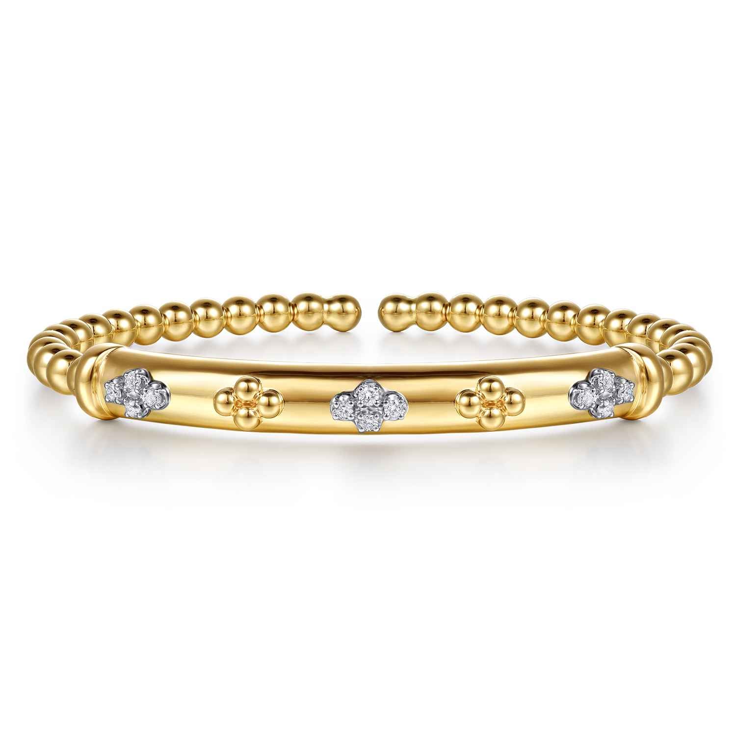 Bujukan Beaded and Diamond Clover Cuff Bangle Bracelet