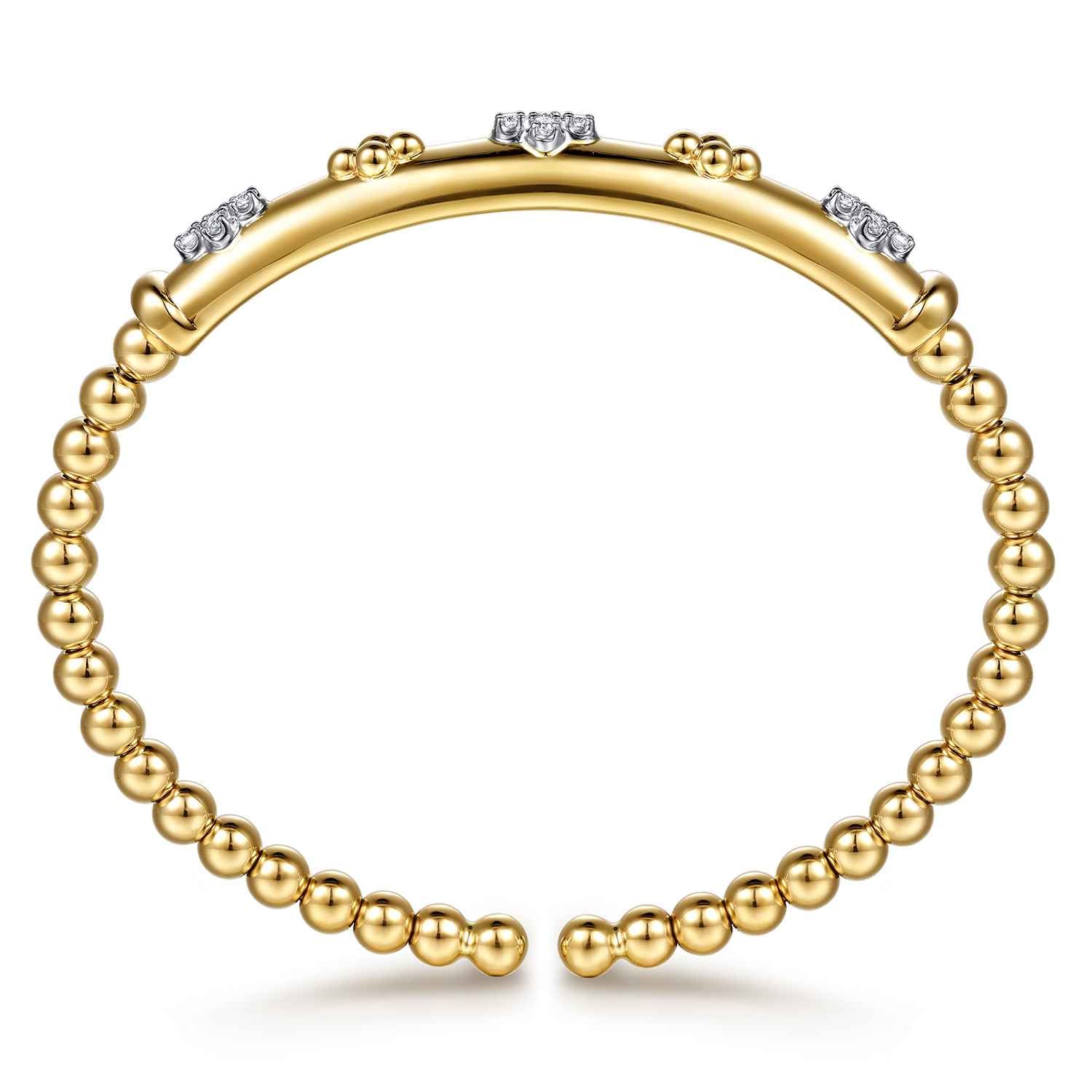 Bujukan Beaded and Diamond Clover Cuff Bangle Bracelet in 14K White/Yellow Gold, photograph 3