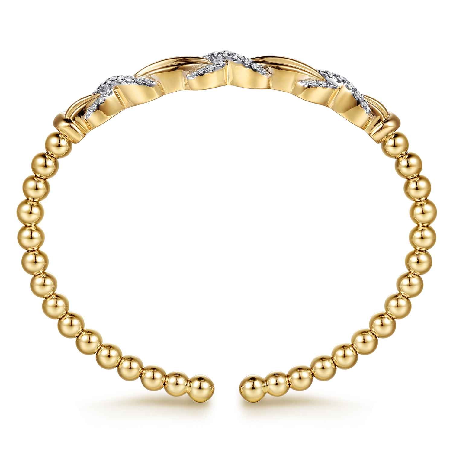 Bujukan Beaded Diamond Criss Cross Cuff Bangle Bracelet in 14K Yellow Gold, photograph 3