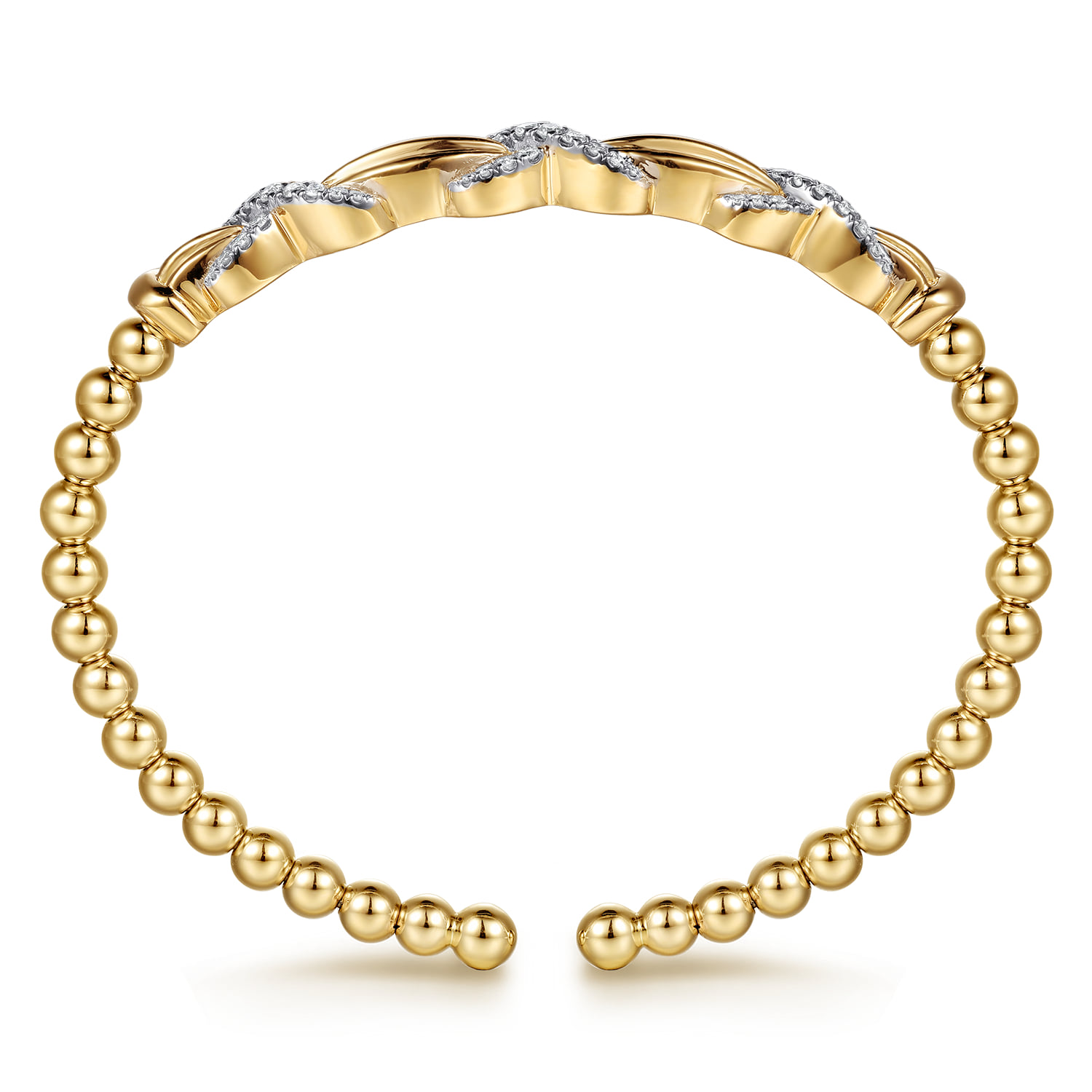 Bujukan Beaded Diamond X Station Cuff Bangle Bracelet in 14K Yellow Gold, photograph 3