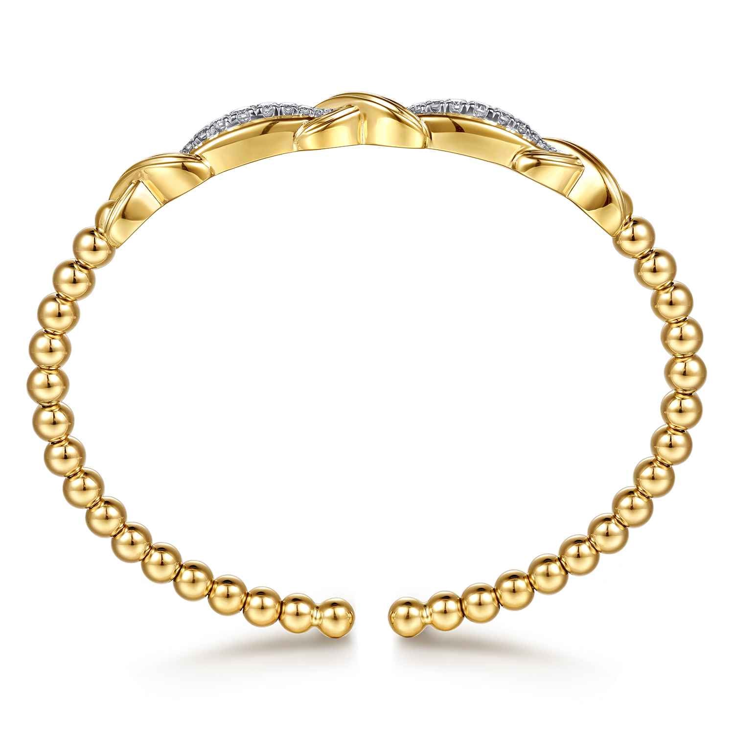 Bujukan Beaded Graduating Diamond Criss Cross Cuff Bangle Bracelet in 14K Yellow Gold, photograph 3
