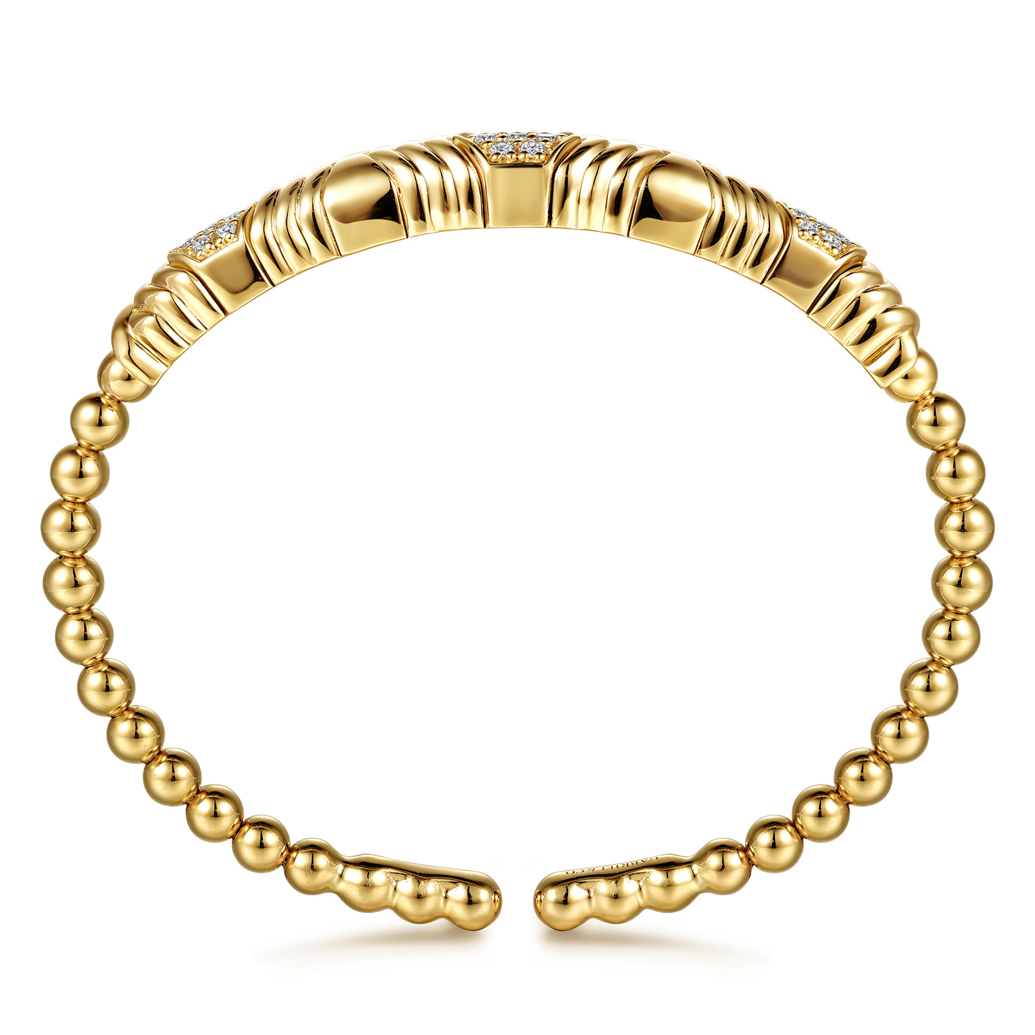 Bujukan Beaded Diamond Cluster Cuff Bangle Bracelet in 14K Yellow Gold, photograph 3