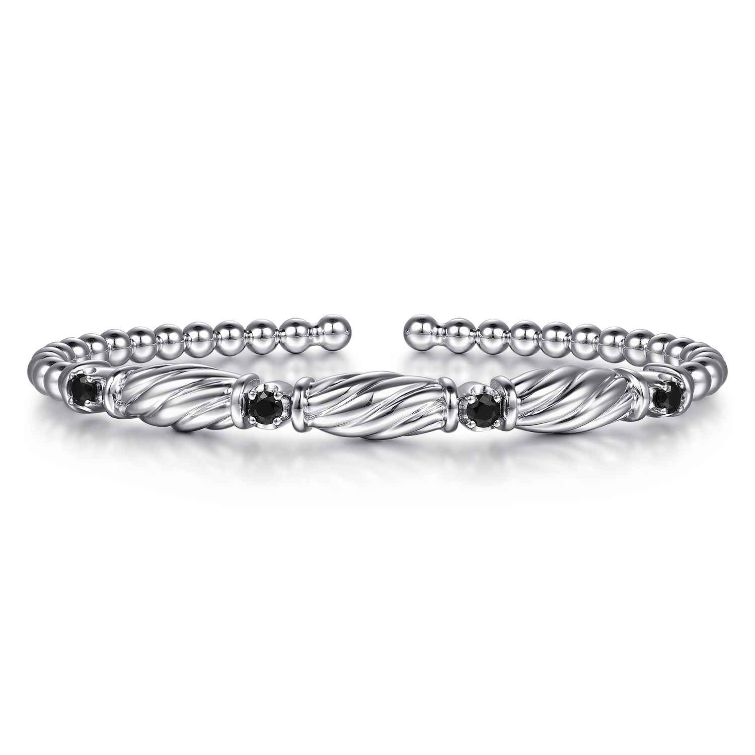 Bujukan Beaded Black Spinel Station Cuff Bangle Bracelet