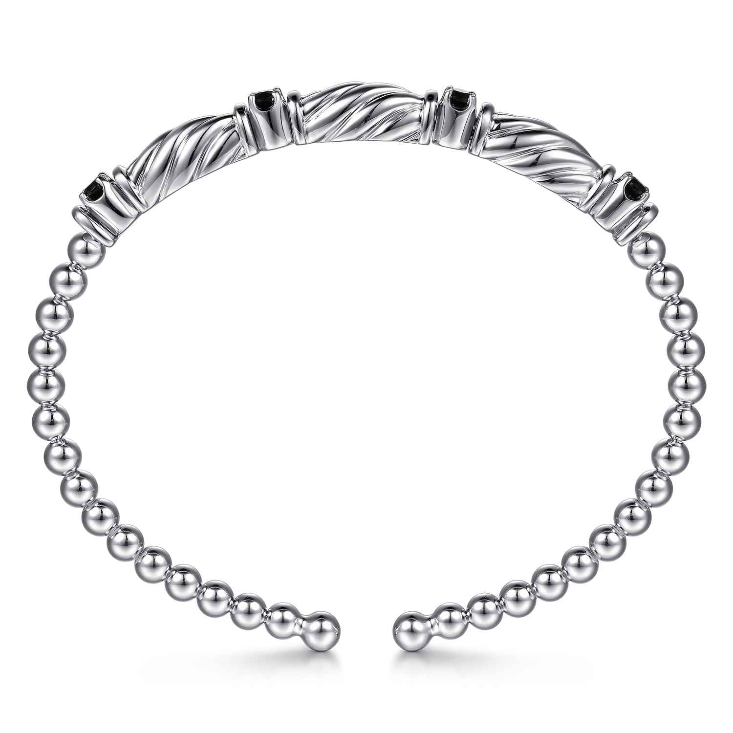 Bujukan Beaded Black Spinel Station Cuff Bangle Bracelet in Sterling Silver, photograph 3