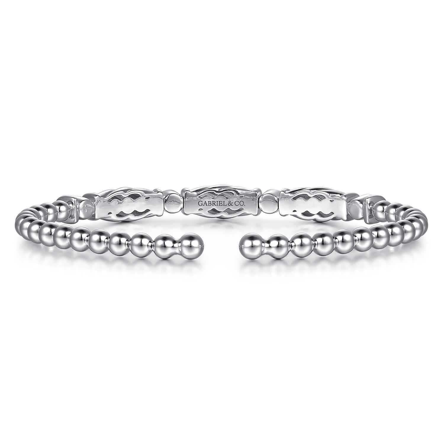 Bujukan Beaded Black Spinel Station Cuff Bangle Bracelet in Sterling Silver, photograph 4
