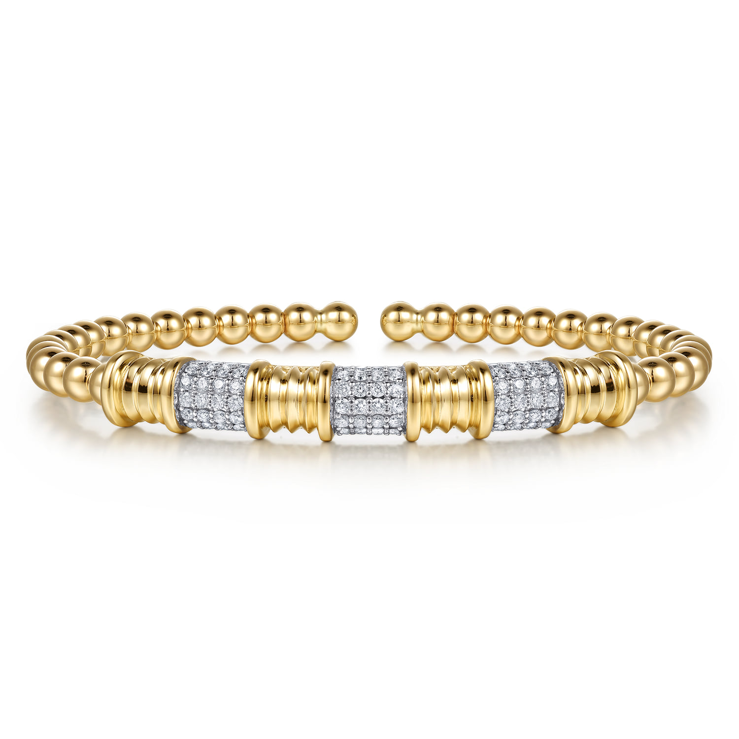 Diamond and Diamond Cut Station Cuff Bangle Bracelet