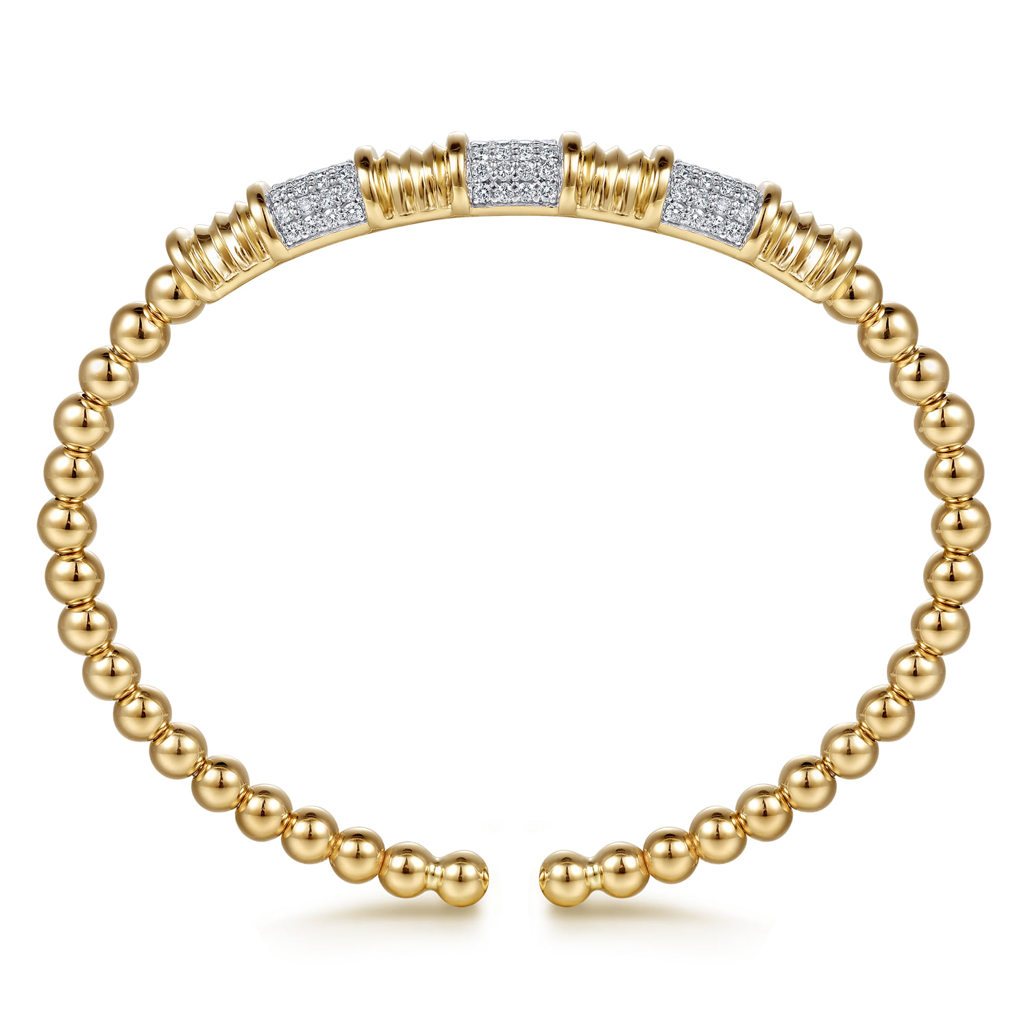 Diamond and Diamond Cut Station Cuff Bangle Bracelet in 14K Yellow Gold, photograph 2