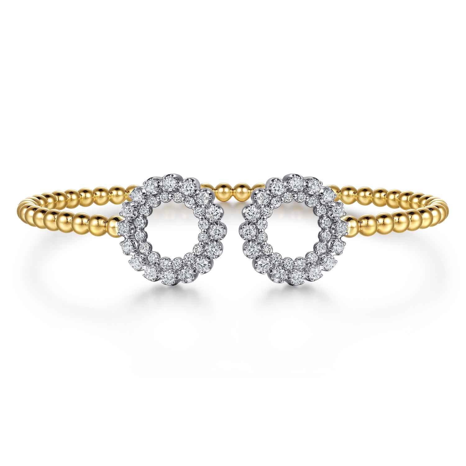 Bujukan Beaded Double Row Diamond Circle Open Bangle Bracelet