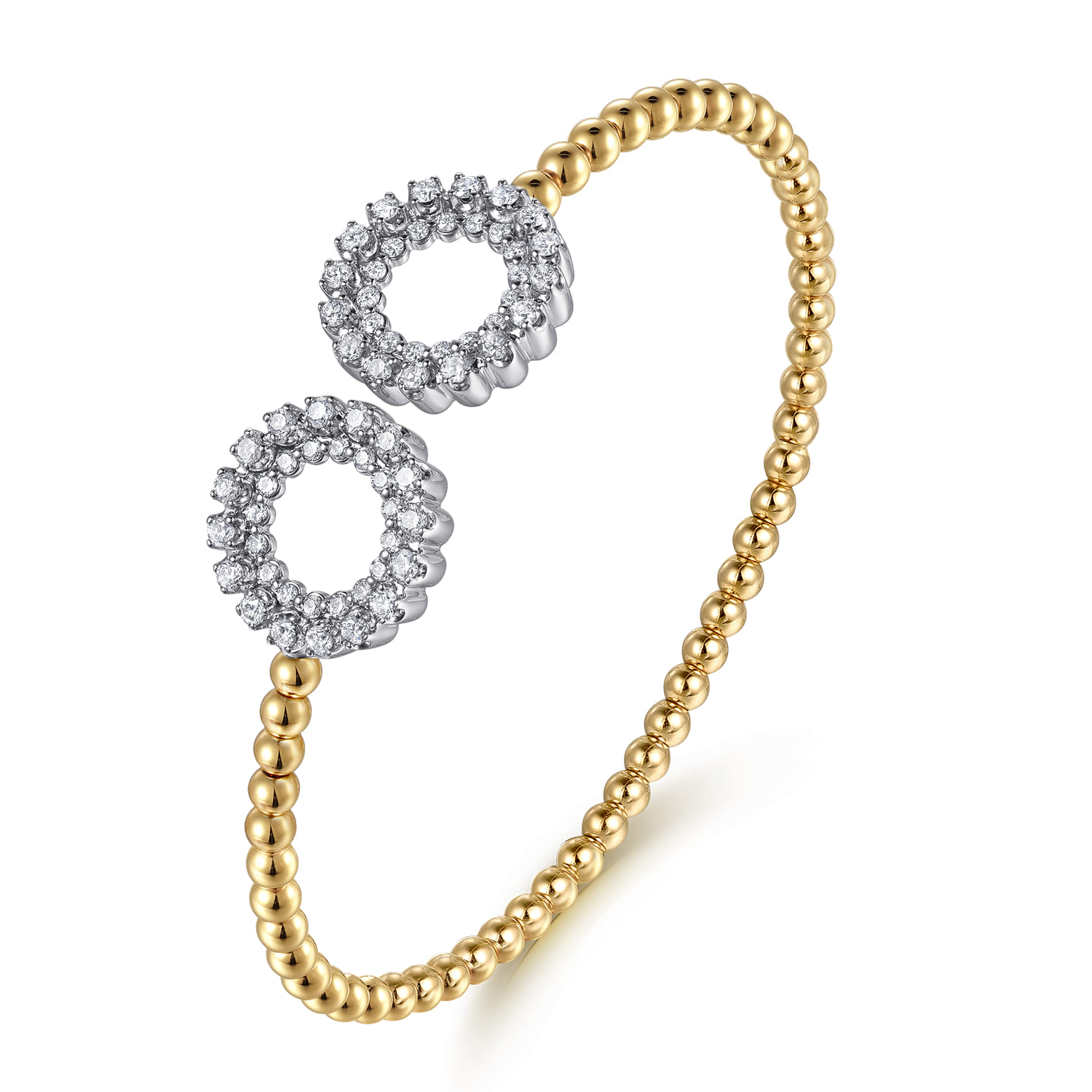 Bujukan Beaded Double Row Diamond Circle Open Bangle Bracelet in 14K White/Yellow Gold, photograph 2