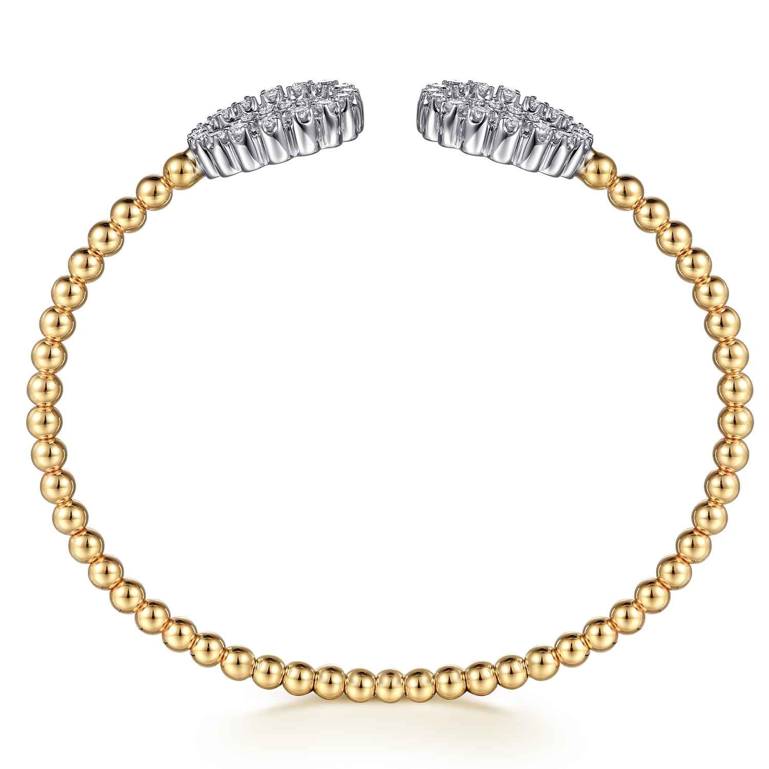 Bujukan Beaded Double Row Diamond Circle Open Bangle Bracelet in 14K White/Yellow Gold, photograph 3