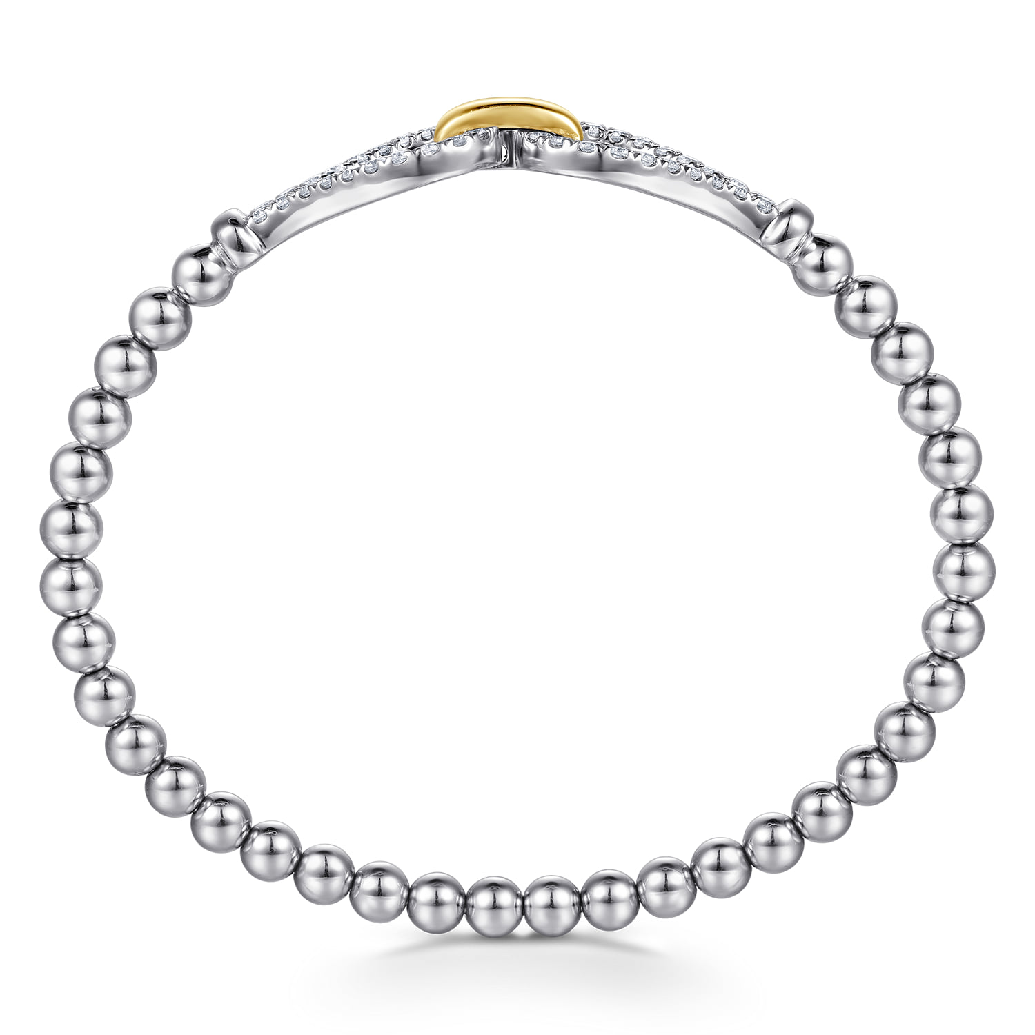 and Bujukan Beaded White Sapphire Stirrup Closed Bangle Bracelet in 14K Yellow Gold, photograph 3