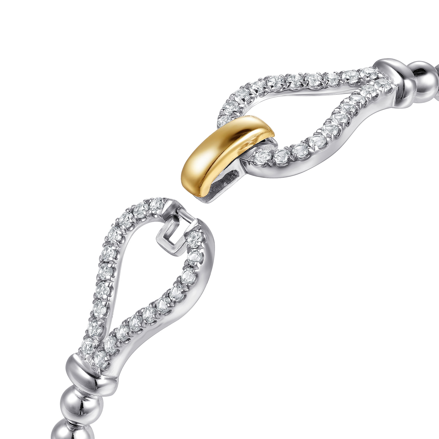 and Bujukan Beaded White Sapphire Stirrup Closed Bangle Bracelet in 14K Yellow Gold, photograph 4