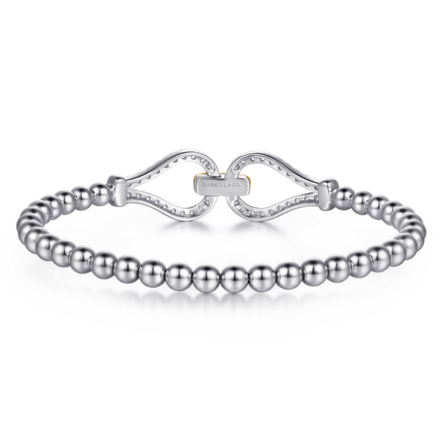 and Bujukan Beaded White Sapphire Stirrup Closed Bangle Bracelet in 14K Yellow Gold, photograph 5
