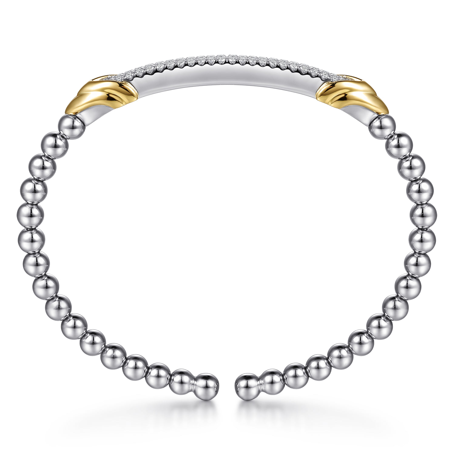 and Bujukan Beaded White Sapphire Cuff Bangle Bracelet in 14K Yellow Gold, photograph 3