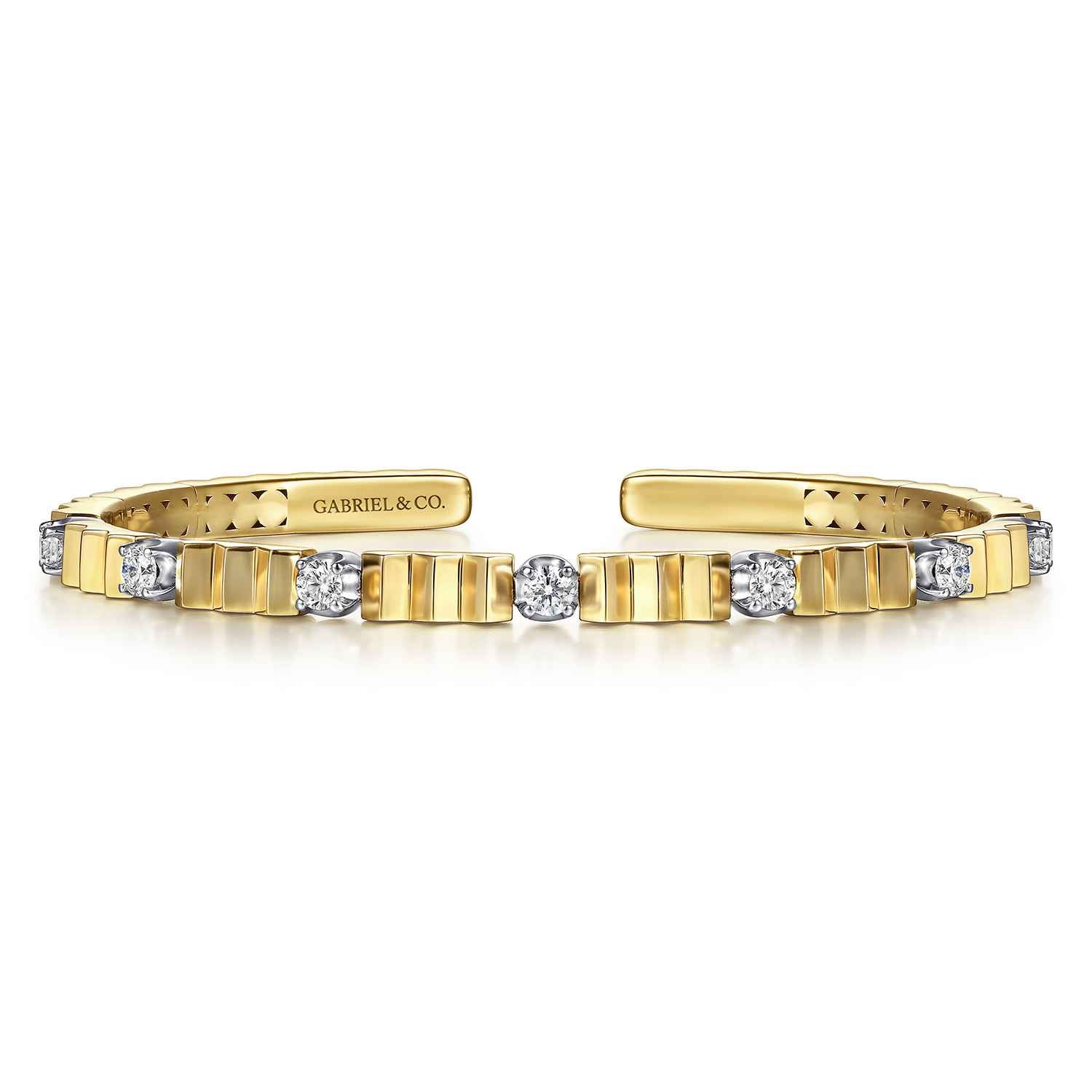 Diamond Cut and Diamond Station Cuff Bangle Bracelet