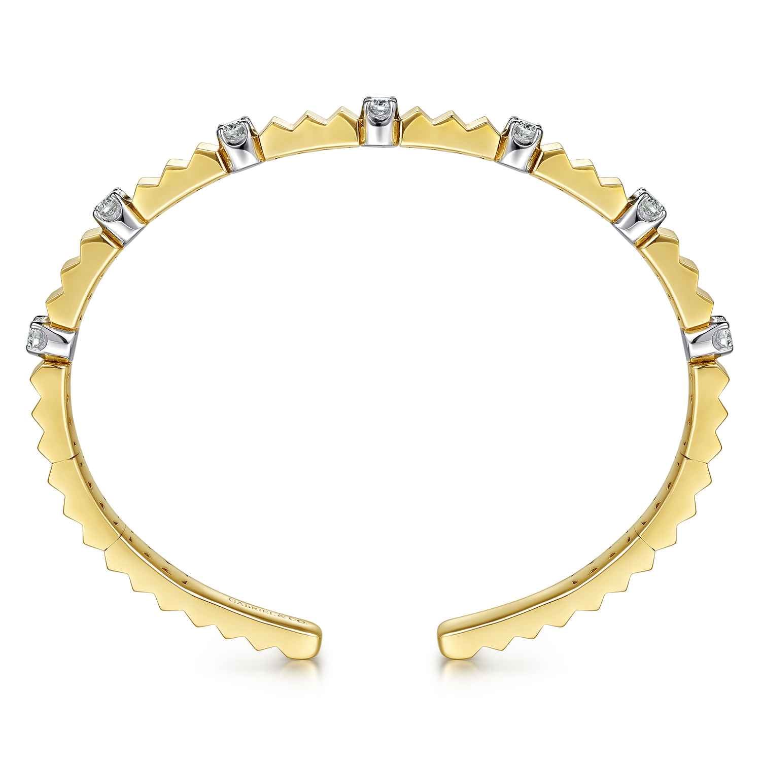 Diamond Cut and Diamond Station Cuff Bangle Bracelet in 14K White/Yellow Gold, photograph 3