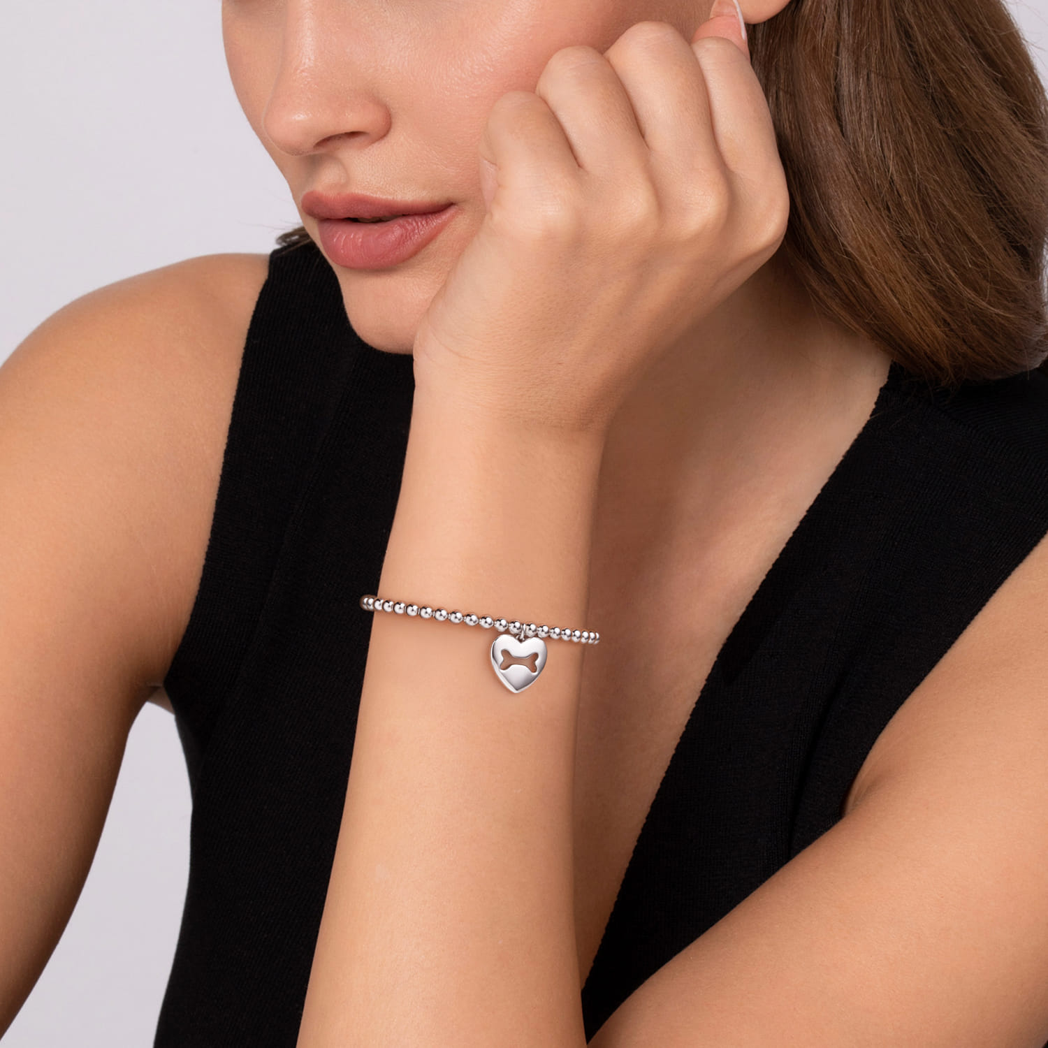 Bujukan Beaded Charm Bangle Bracelet in Sterling Silver, photograph 4