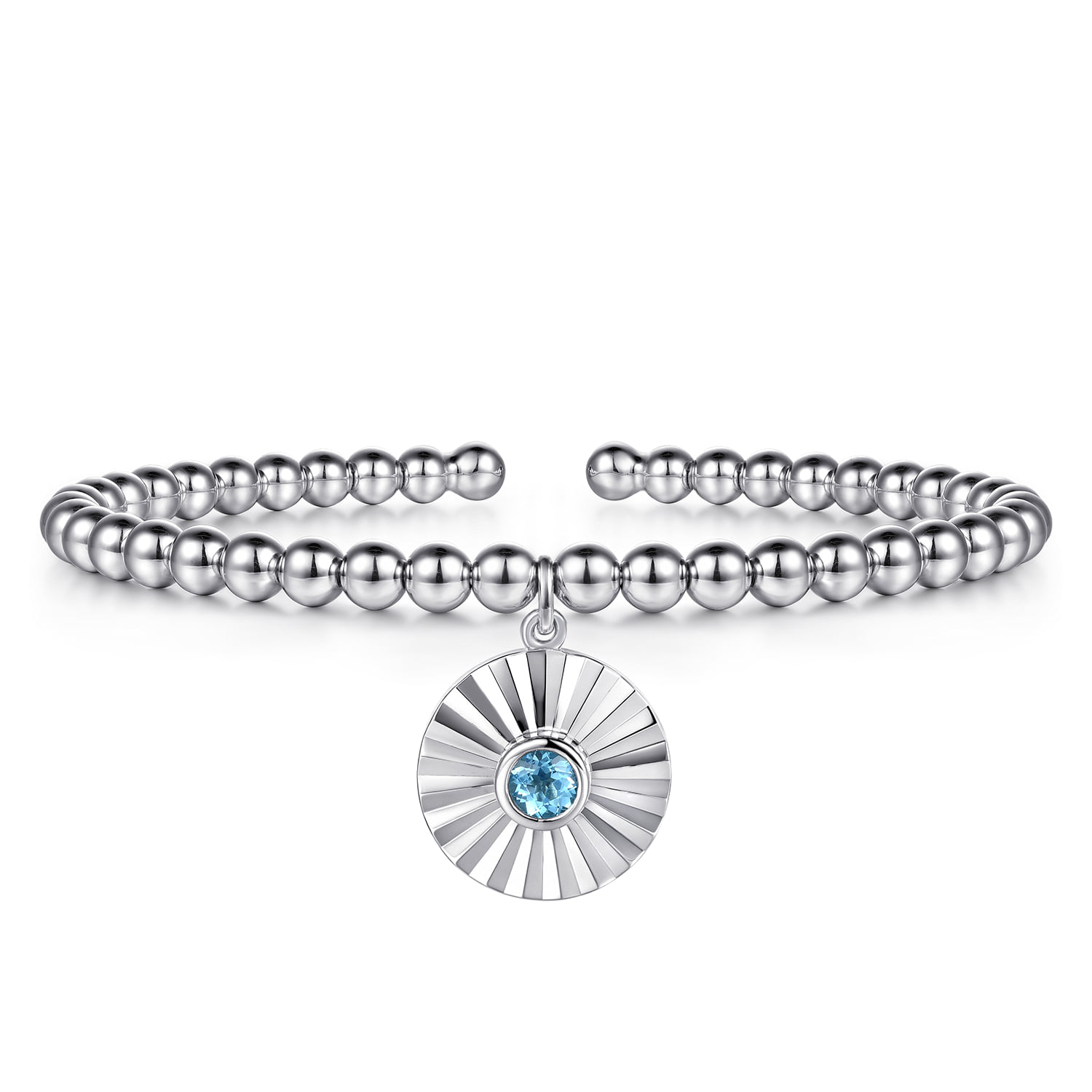 Bujukan Beaded Bezel Set Blue Topaz and Diamond Cut Charm Bangle Bracelet