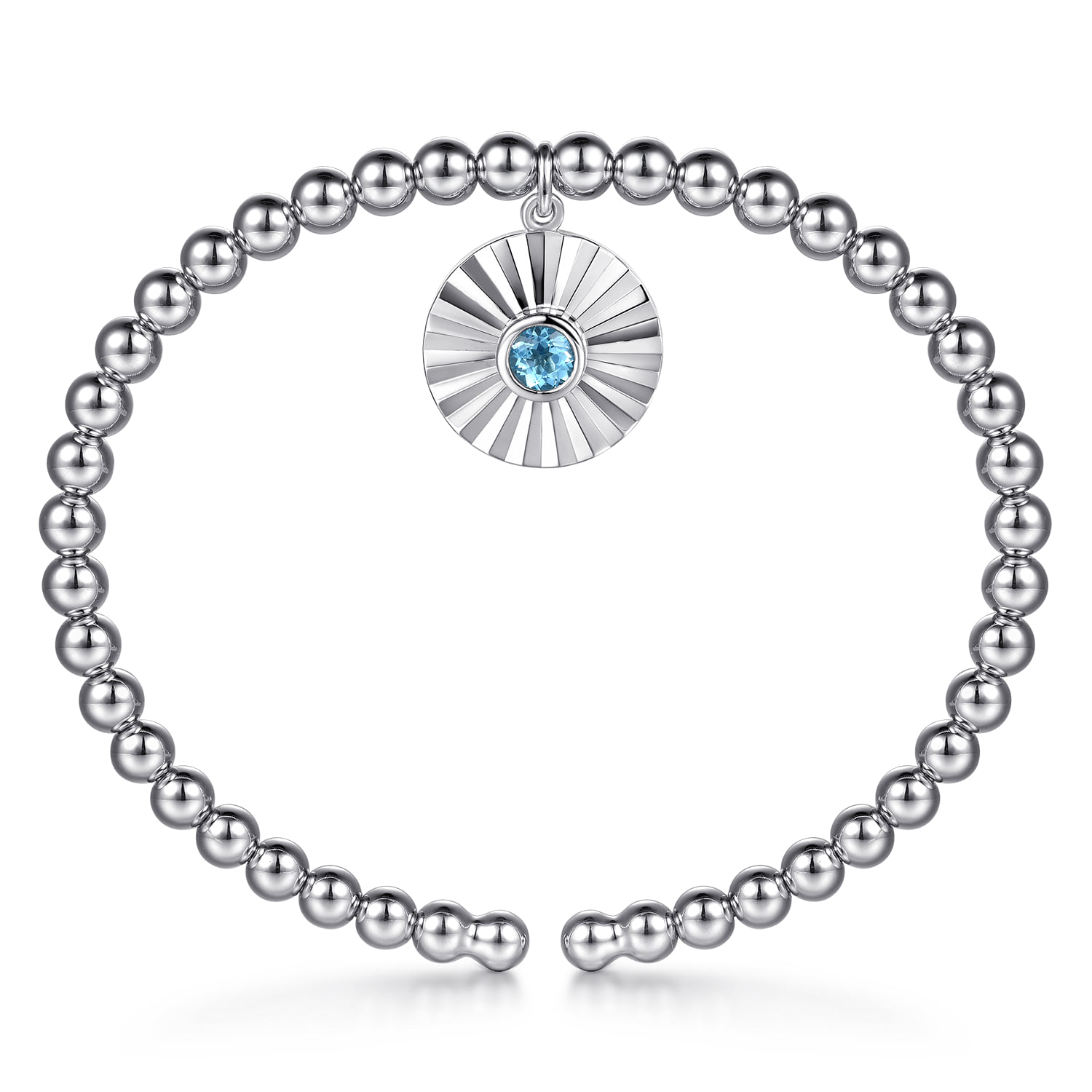 Bujukan Beaded Bezel Set Blue Topaz and Diamond Cut Charm Bangle Bracelet in Sterling Silver, photograph 3