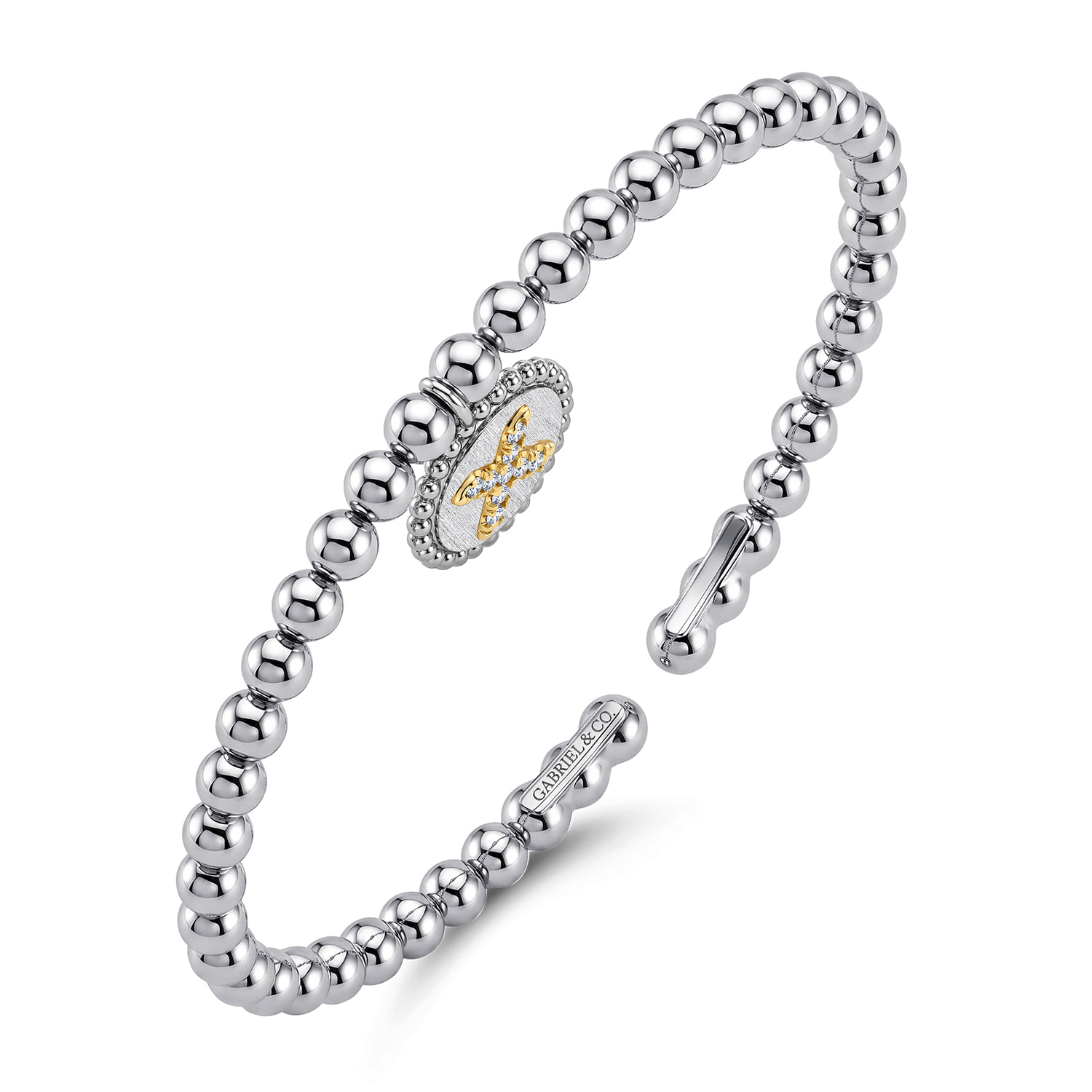 and Bujukan X White Sapphire Cuff Bangle Bracelet in 14K Yellow Gold, photograph 2