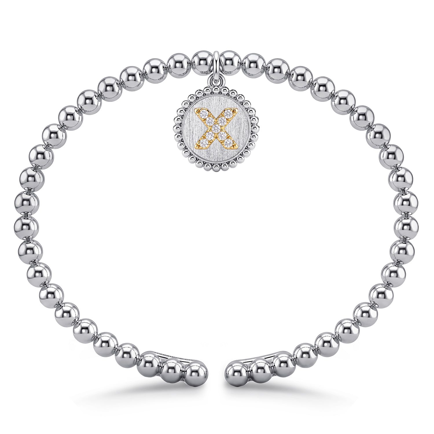 and Bujukan X White Sapphire Cuff Bangle Bracelet in 14K Yellow Gold, photograph 3