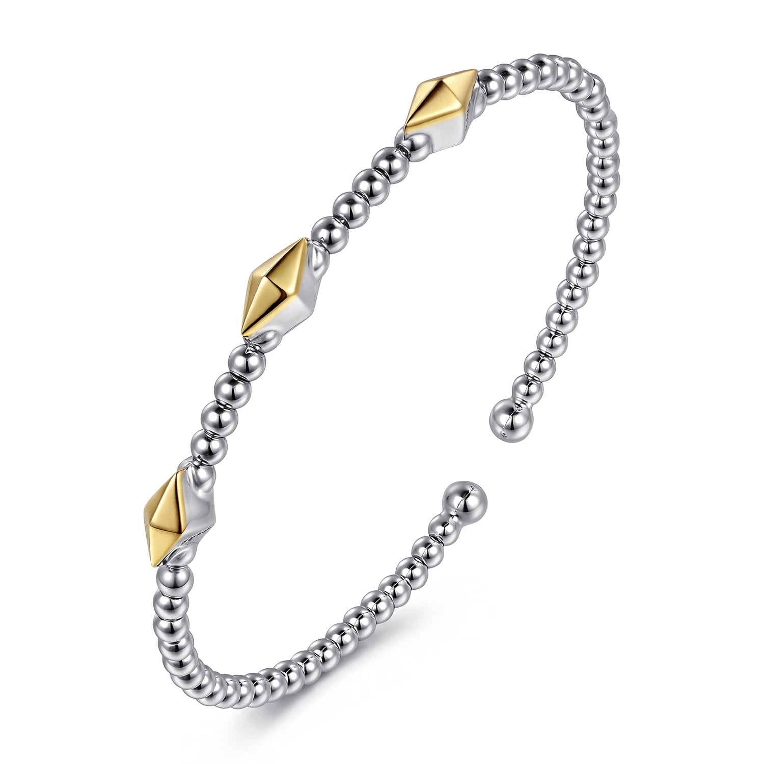 and Bujukan Three Station Rhombus Shape Cuff Bangle Bracelet in 14K Yellow Gold, photograph 2